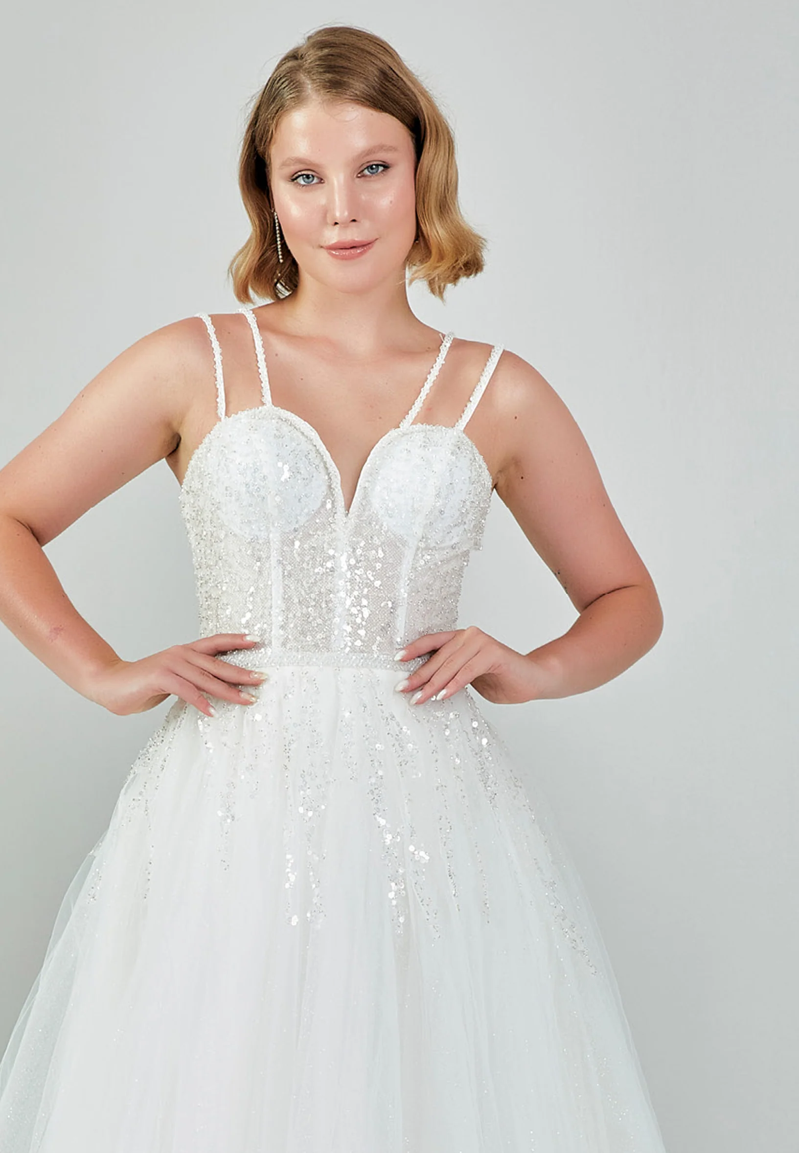 Sleeveless Maxi Tulle Regular Wedding Dress nor555 - Image 7