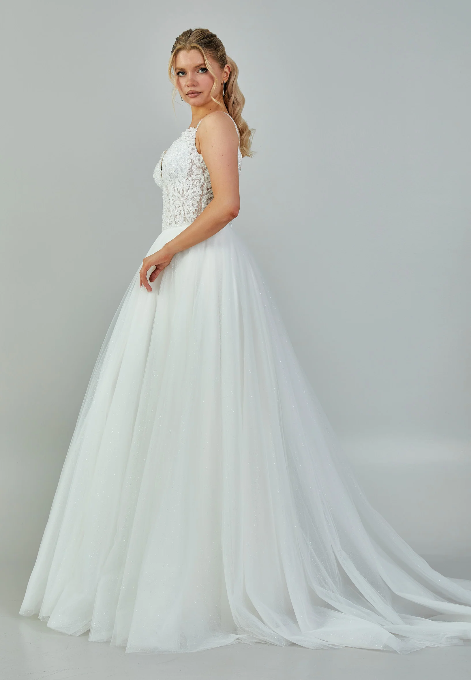 Sleeveless Maxi Tulle Regular Wedding Dress nor559 - Image 6
