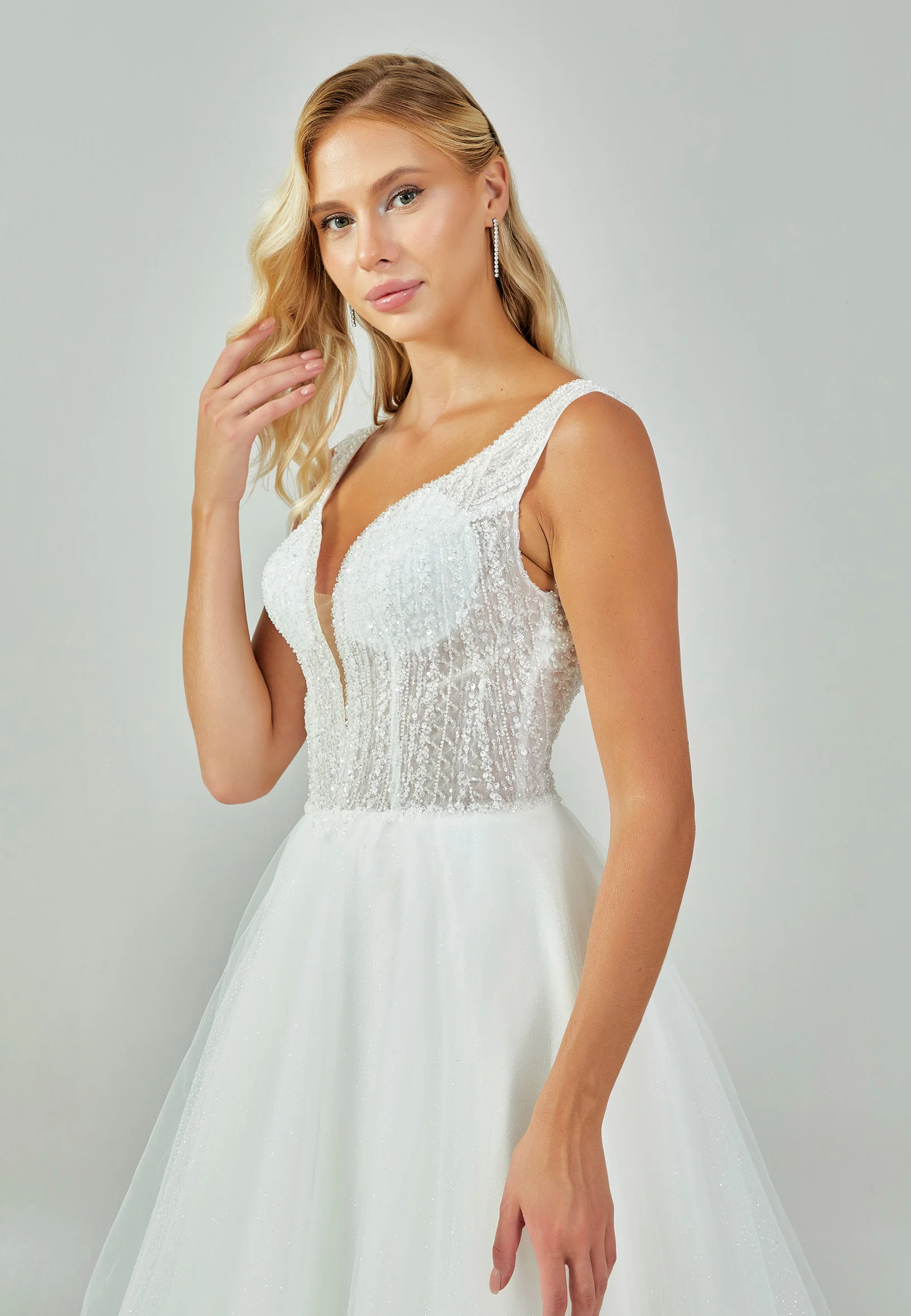 Sleeveless Maxi Tulle Regular Wedding Dress nor576 - Image 2