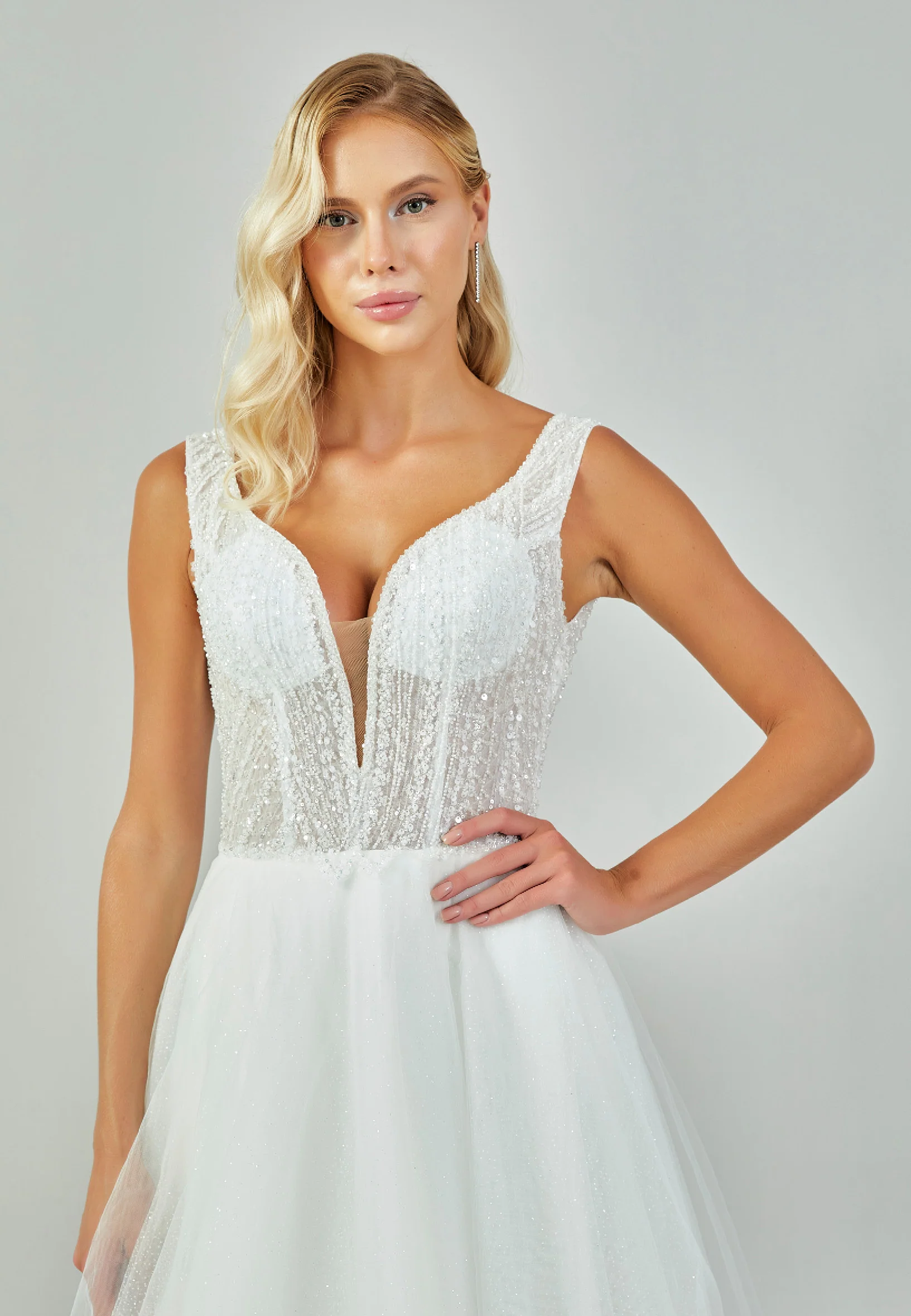 Sleeveless Maxi Tulle Regular Wedding Dress nor576 - Image 3