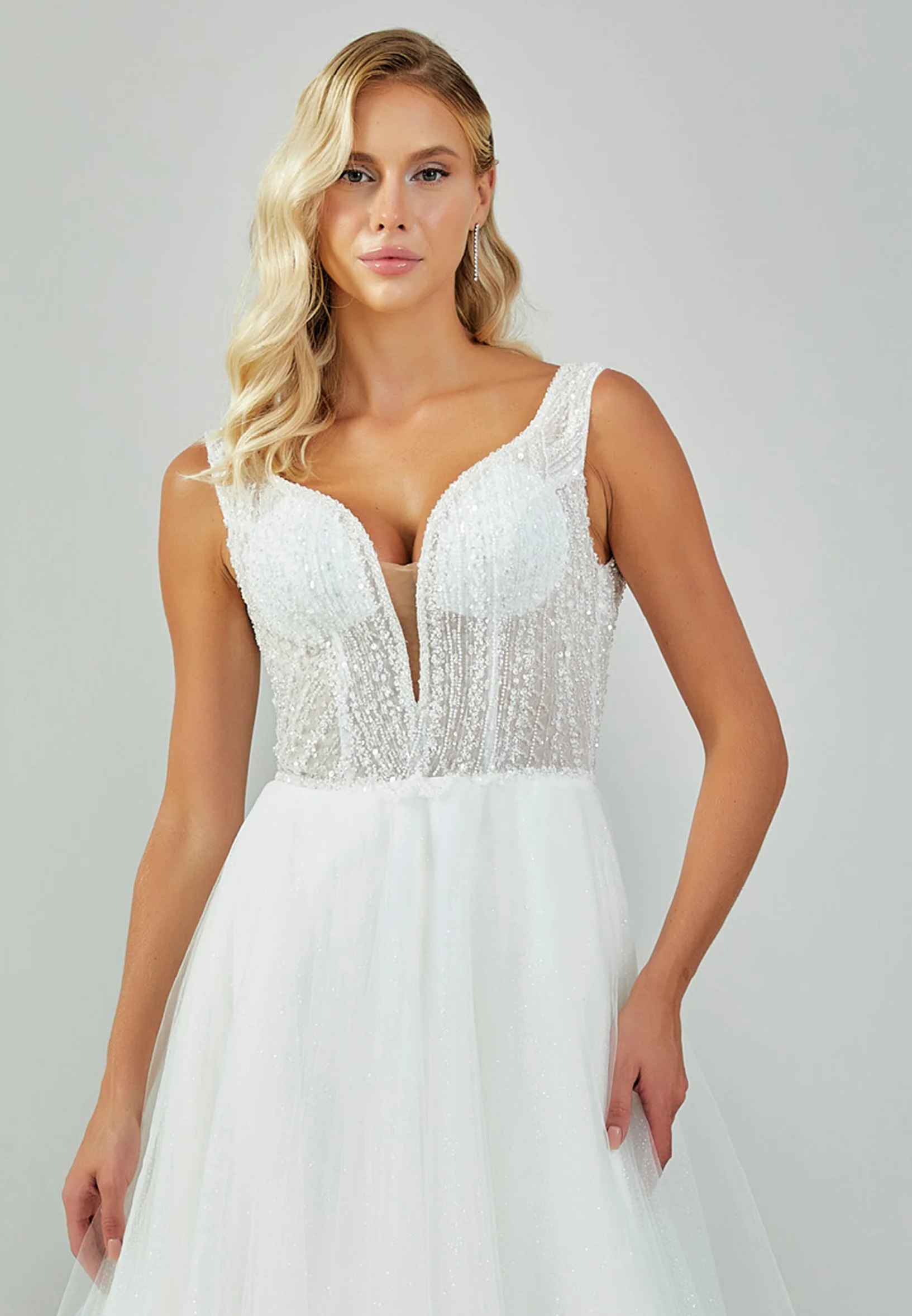 Sleeveless Maxi Tulle Regular Wedding Dress nor576 - Image 7