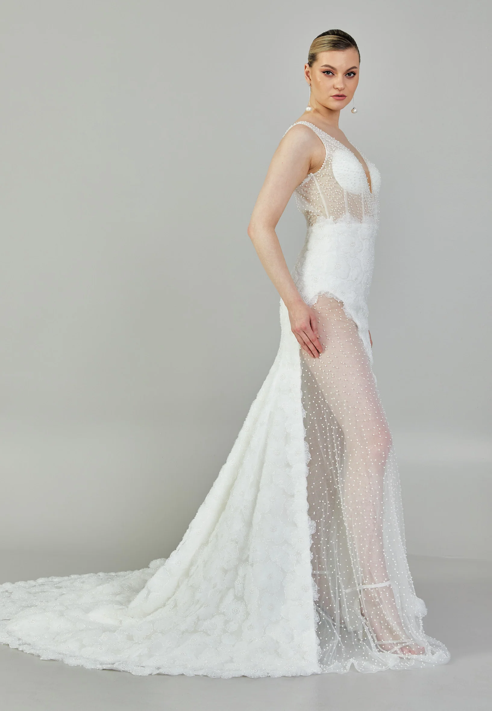 Sleeveless Maxi Tulle Regular Wedding Dress rlb1830 - Image 6