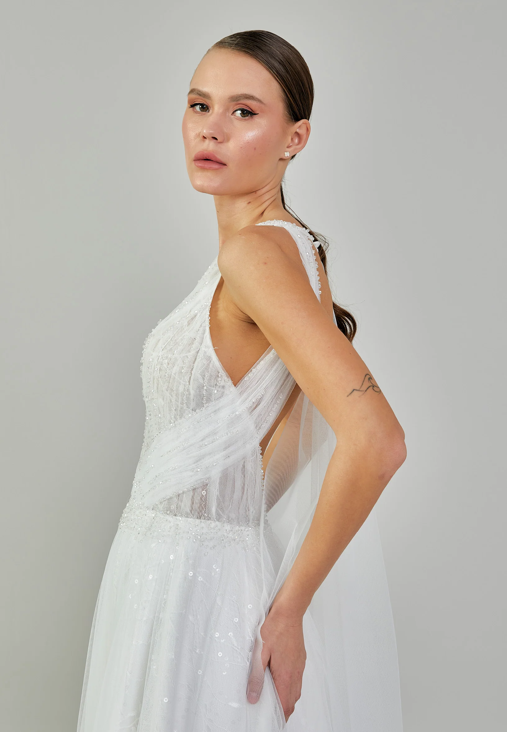Sleeveless Maxi Tulle Regular Wedding Dress sodmodel-14 - Image 2