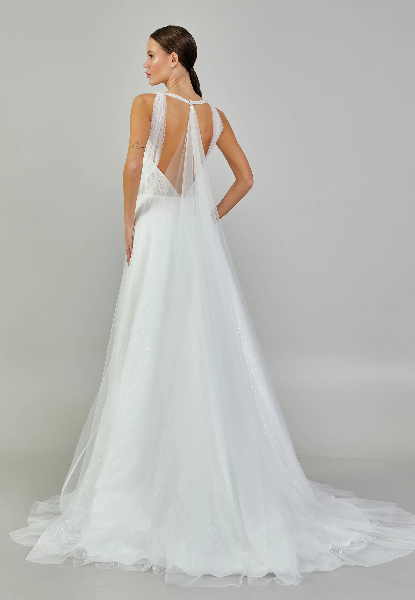 Sleeveless Maxi Tulle Regular Wedding Dress sodmodel-14 - Image 5