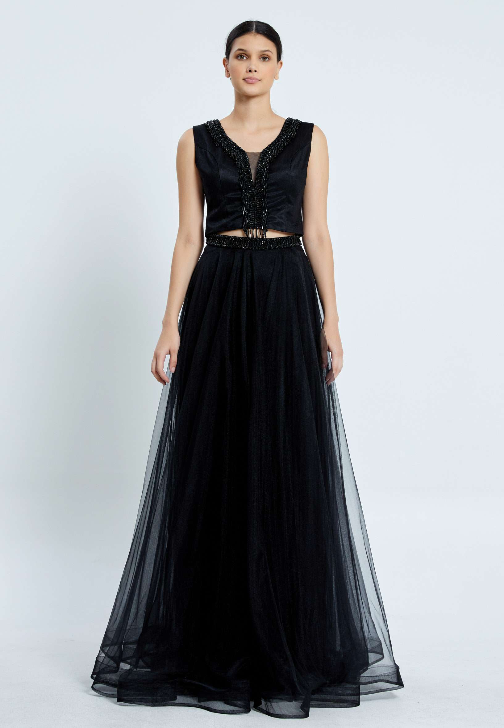 Sleeveless Maxi Tulle Two Piece Regular Prom Dress pnl7001