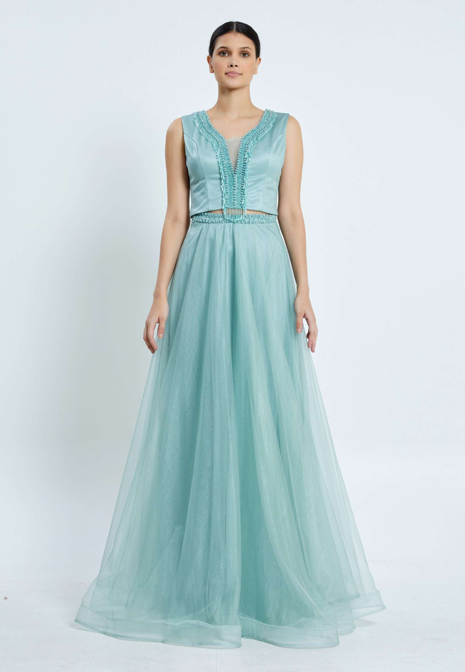 Sleeveless Maxi Tulle Two Piece Regular Prom Dress pnl7001 - Image 5