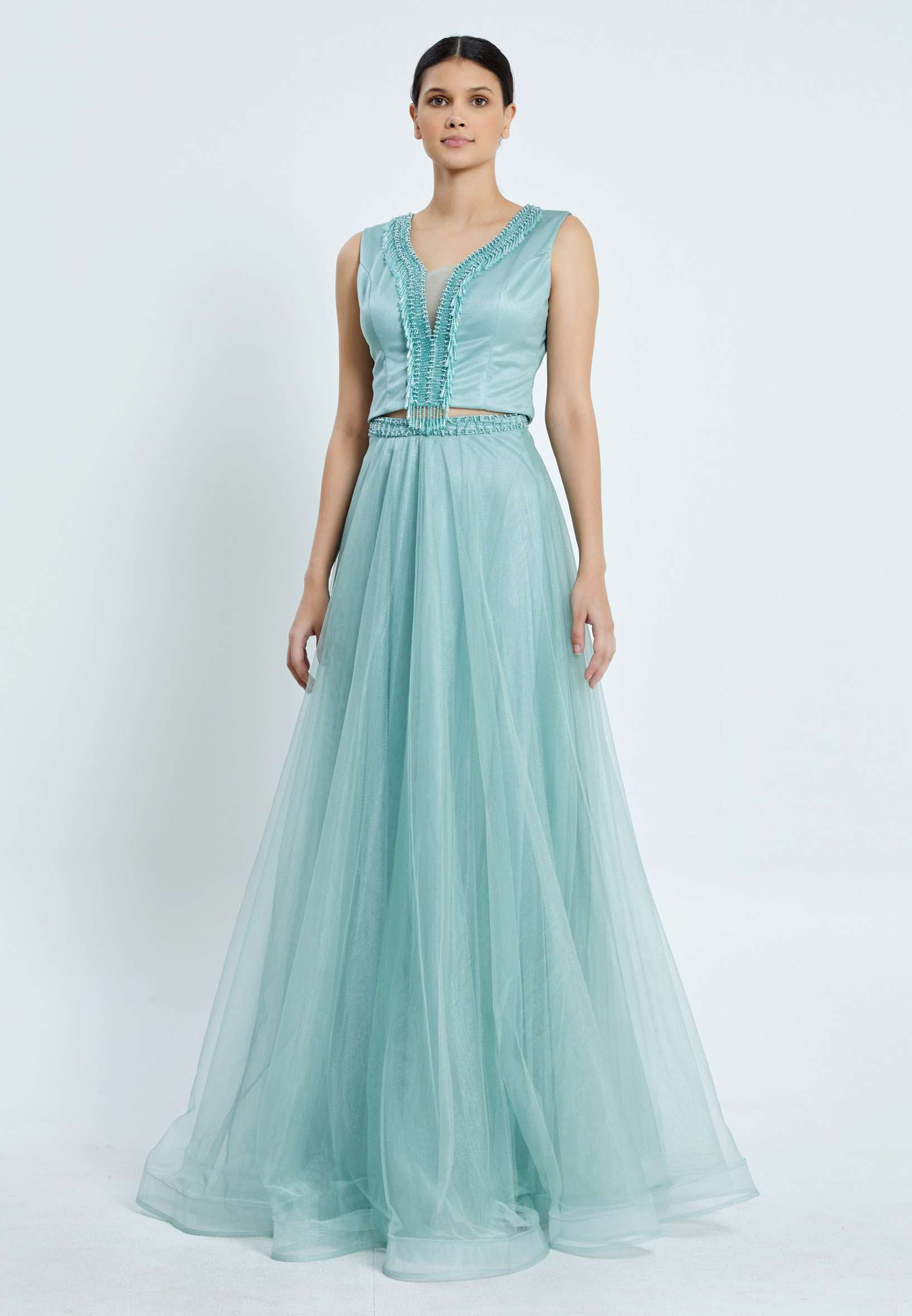 Sleeveless Maxi Tulle Two Piece Regular Prom Dress pnl7001 - Image 7