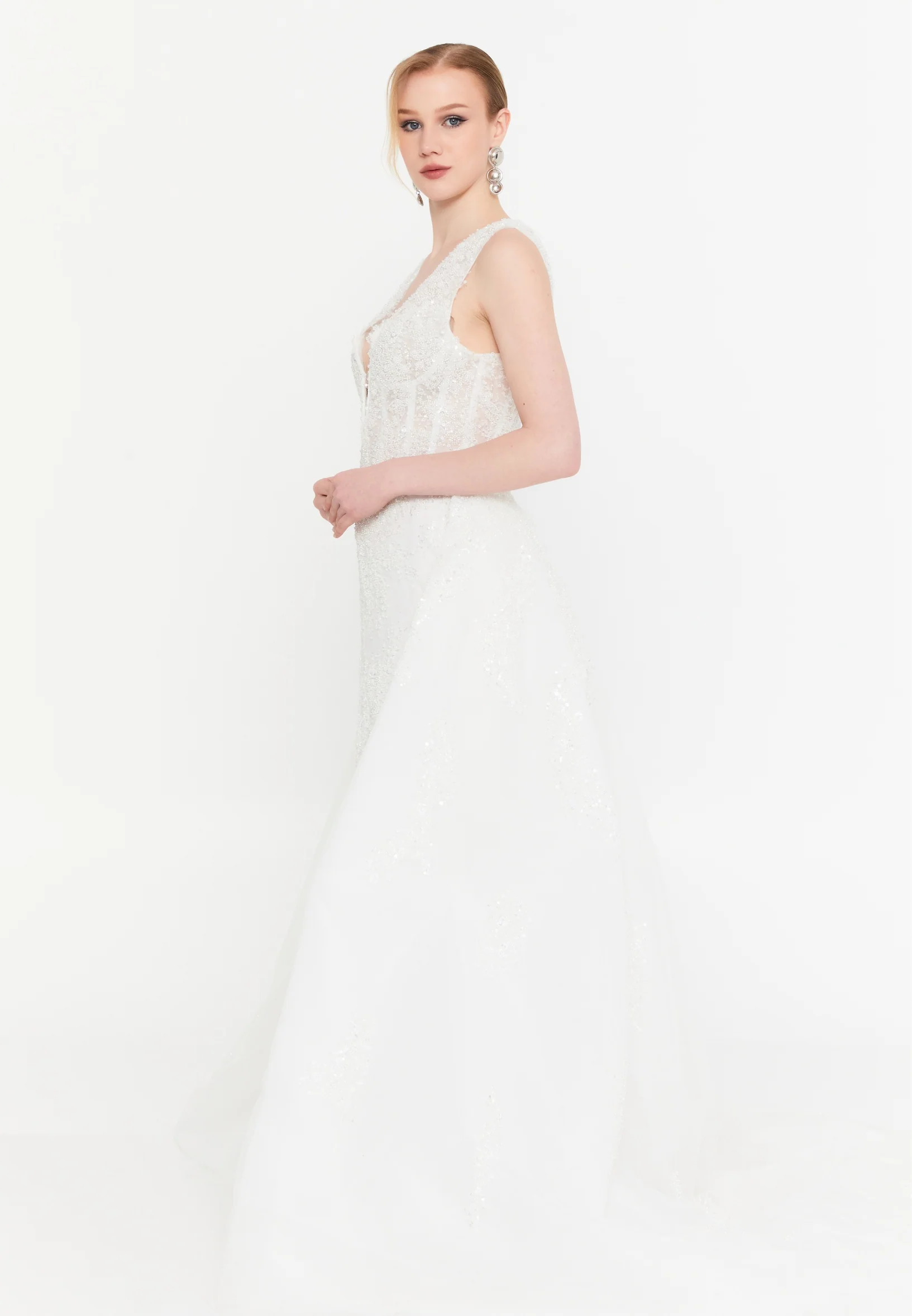 Sleeveless Maxi Tulle Two Piece Regular Wedding Guest Dress mtcw11303 - Image 3