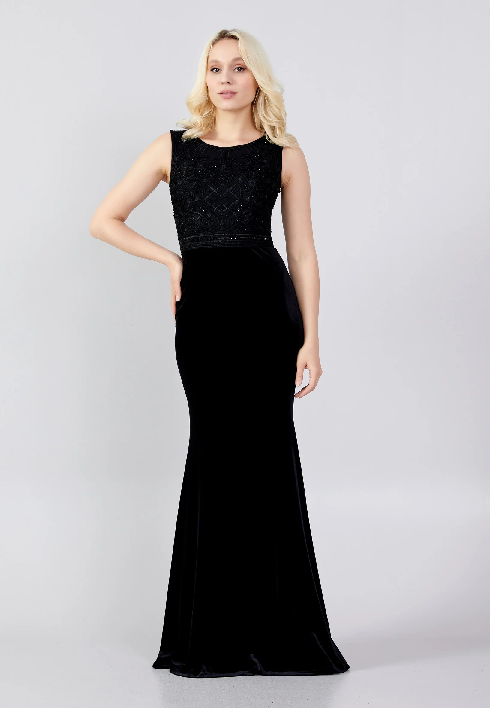 Sleeveless Maxi Velvet Column Regular Evening Dress frc4334