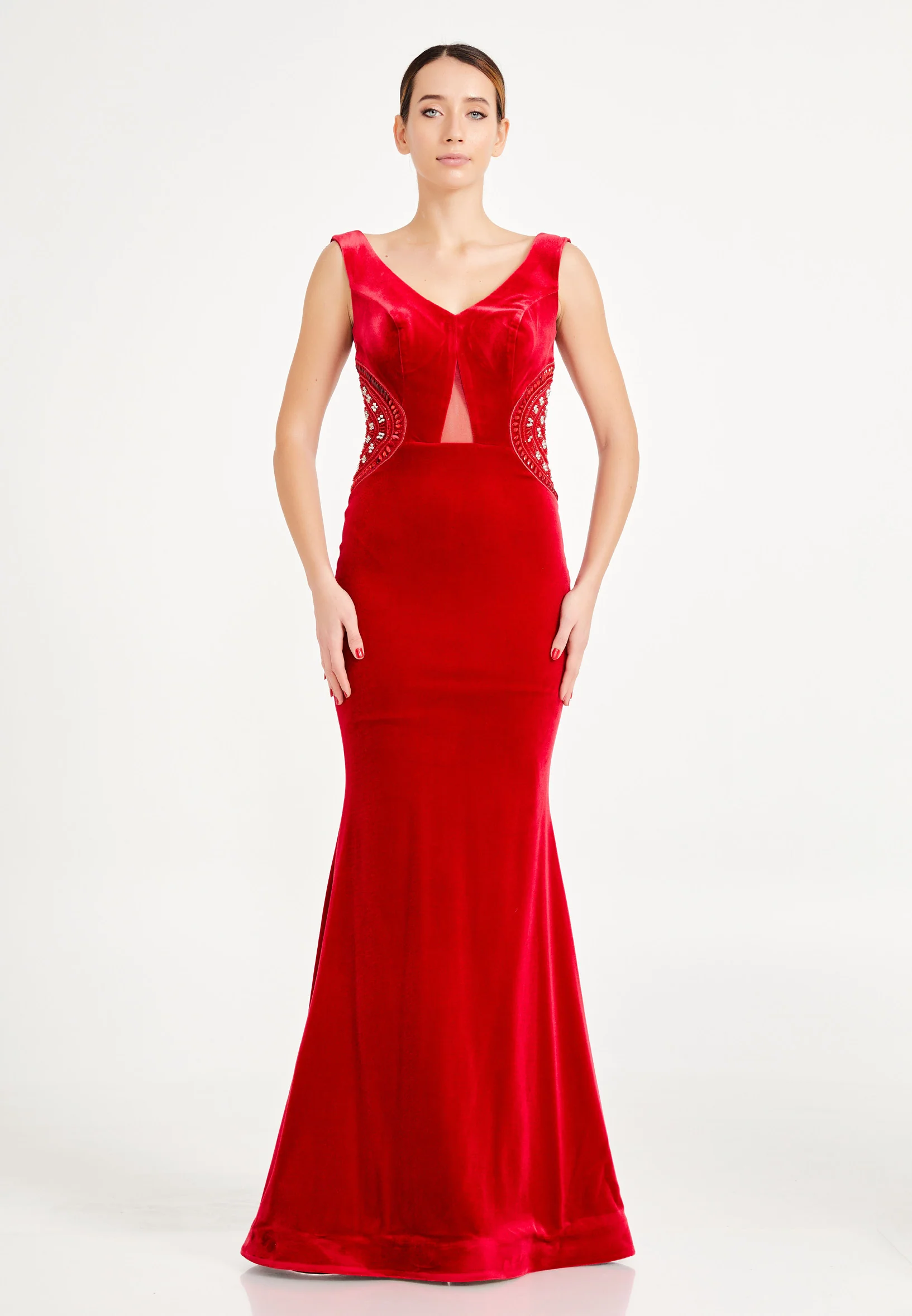 Sleeveless Maxi Velvet Mermaid Regular Evening Dress frc2089ab - Image 5