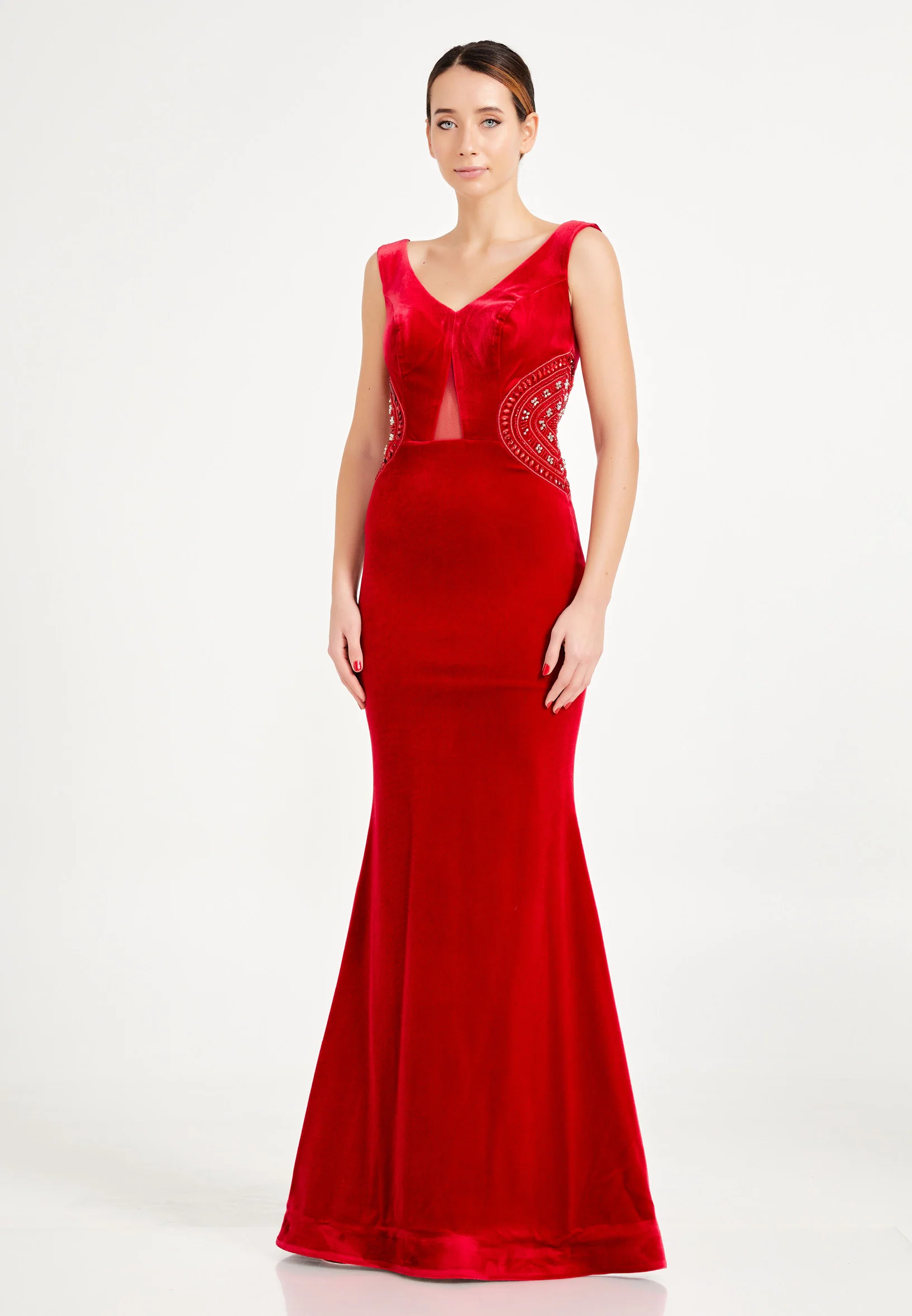 Sleeveless Maxi Velvet Mermaid Regular Evening Dress frc2089ab - Image 7