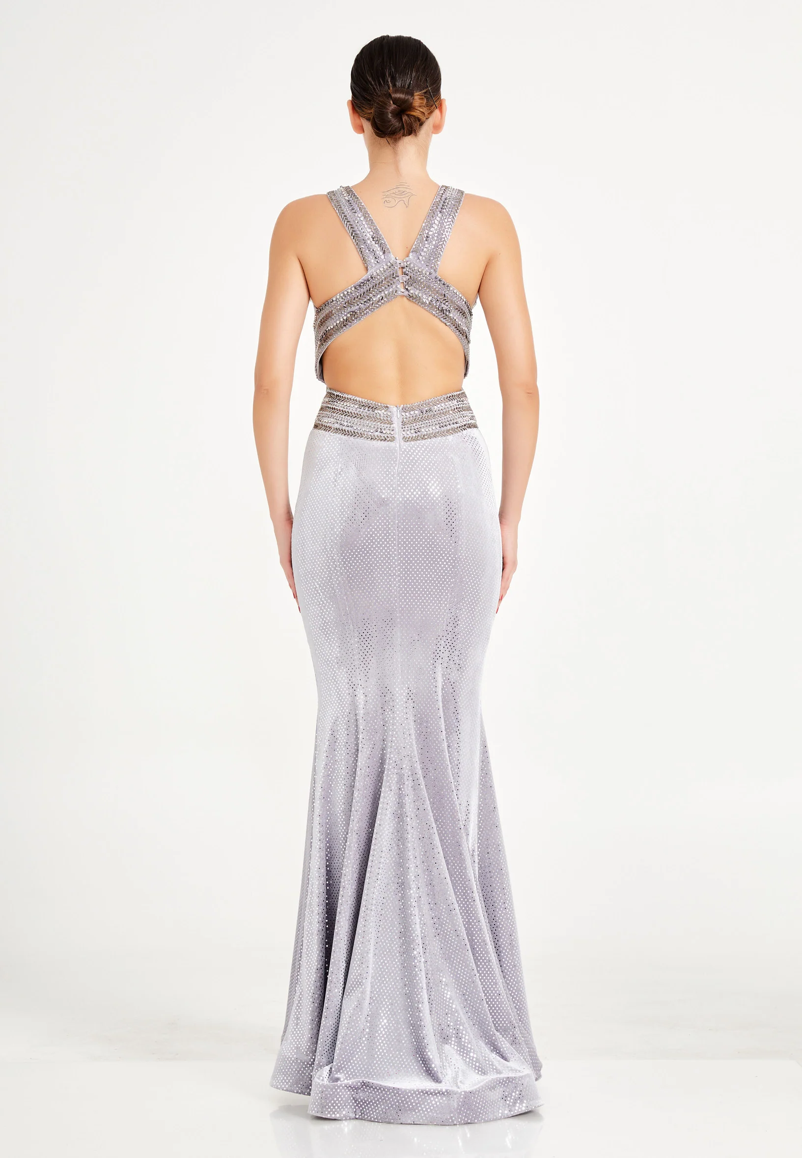 Sleeveless Maxi Velvet Mermaid Regular Prom Dress frc4353 - Image 6