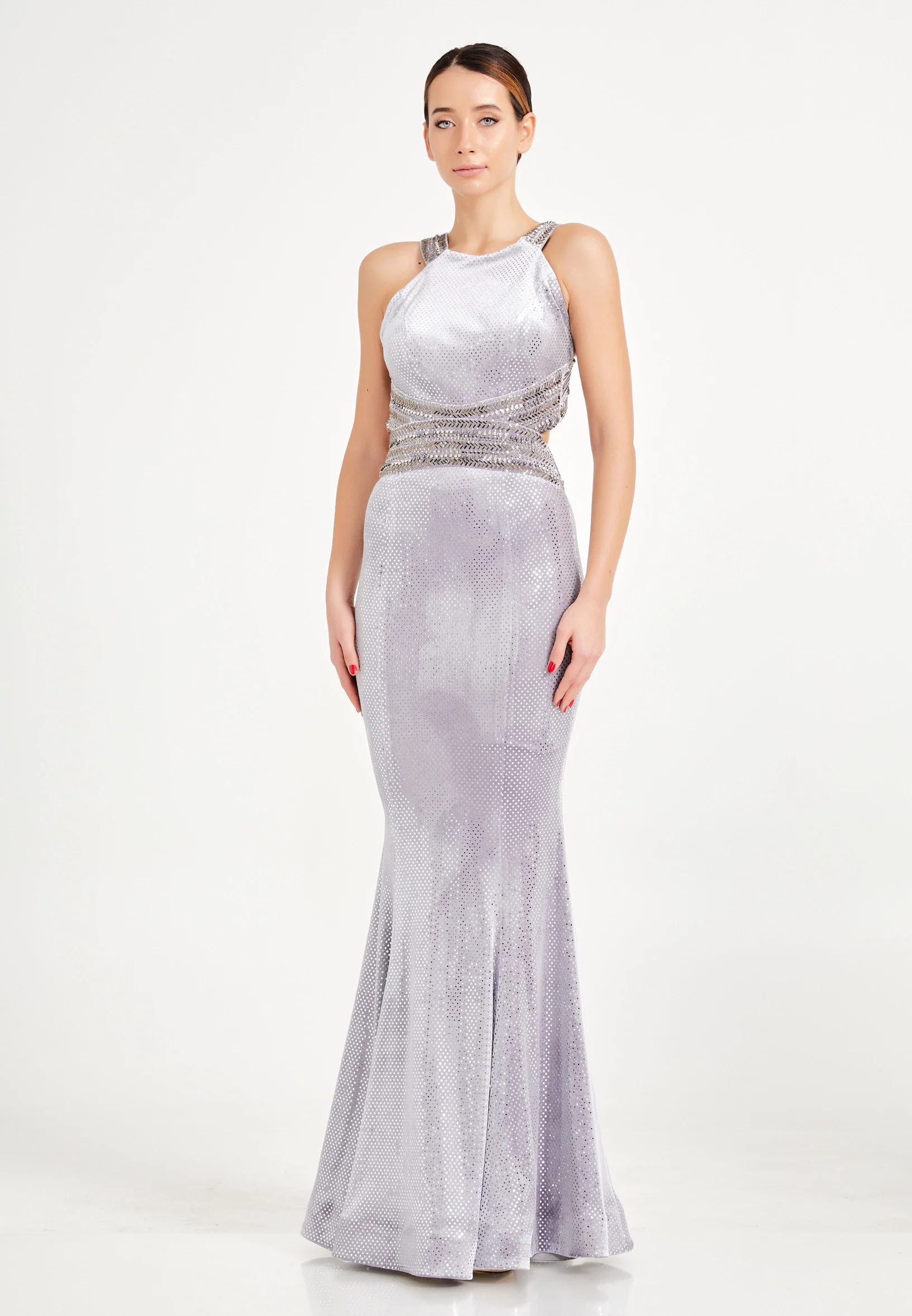 Sleeveless Maxi Velvet Mermaid Regular Prom Dress frc4353 - Image 7
