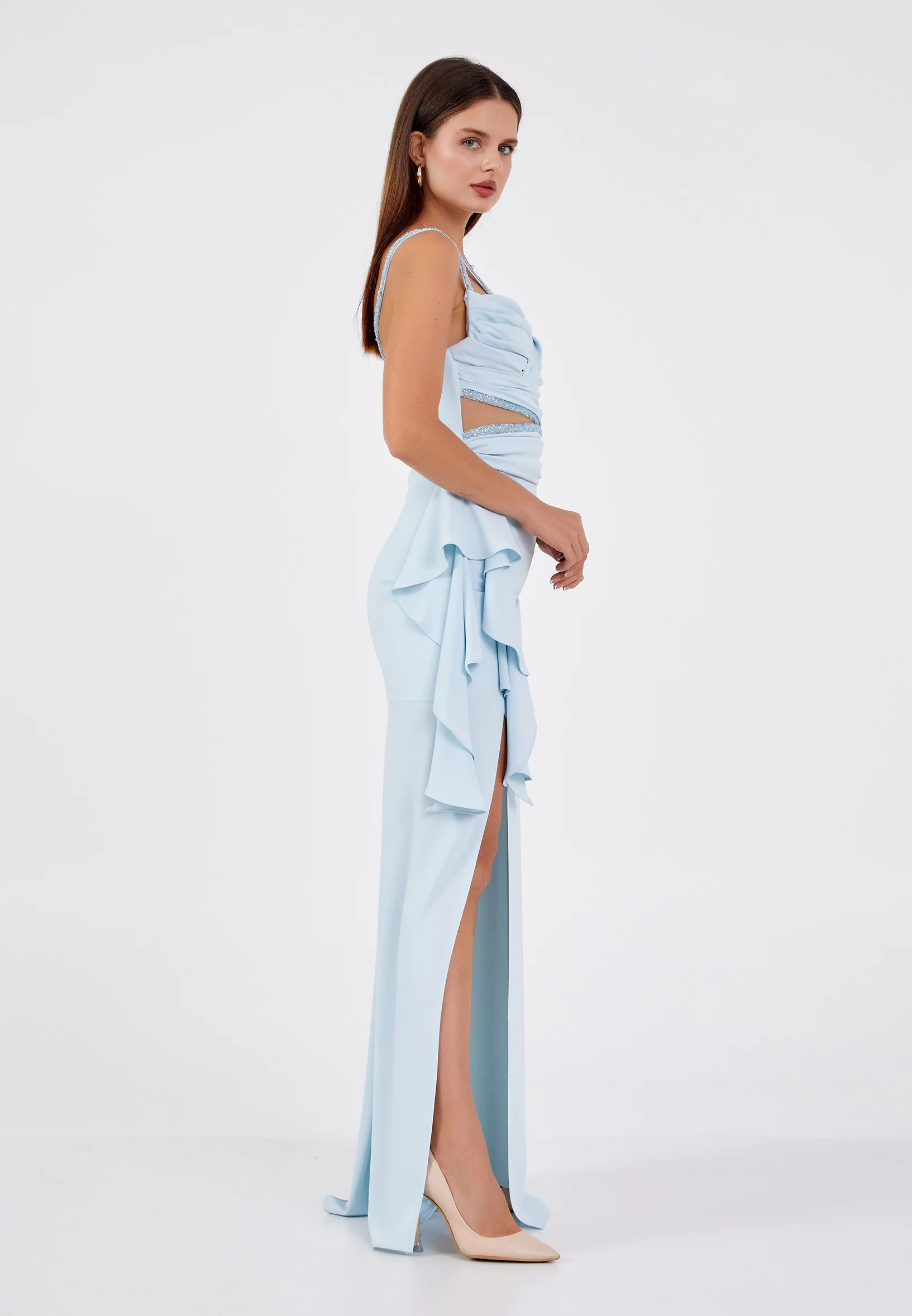 Sleeveless Maxi Viscose Column Regular Wedding Guest Dress aln1601 - Image 3
