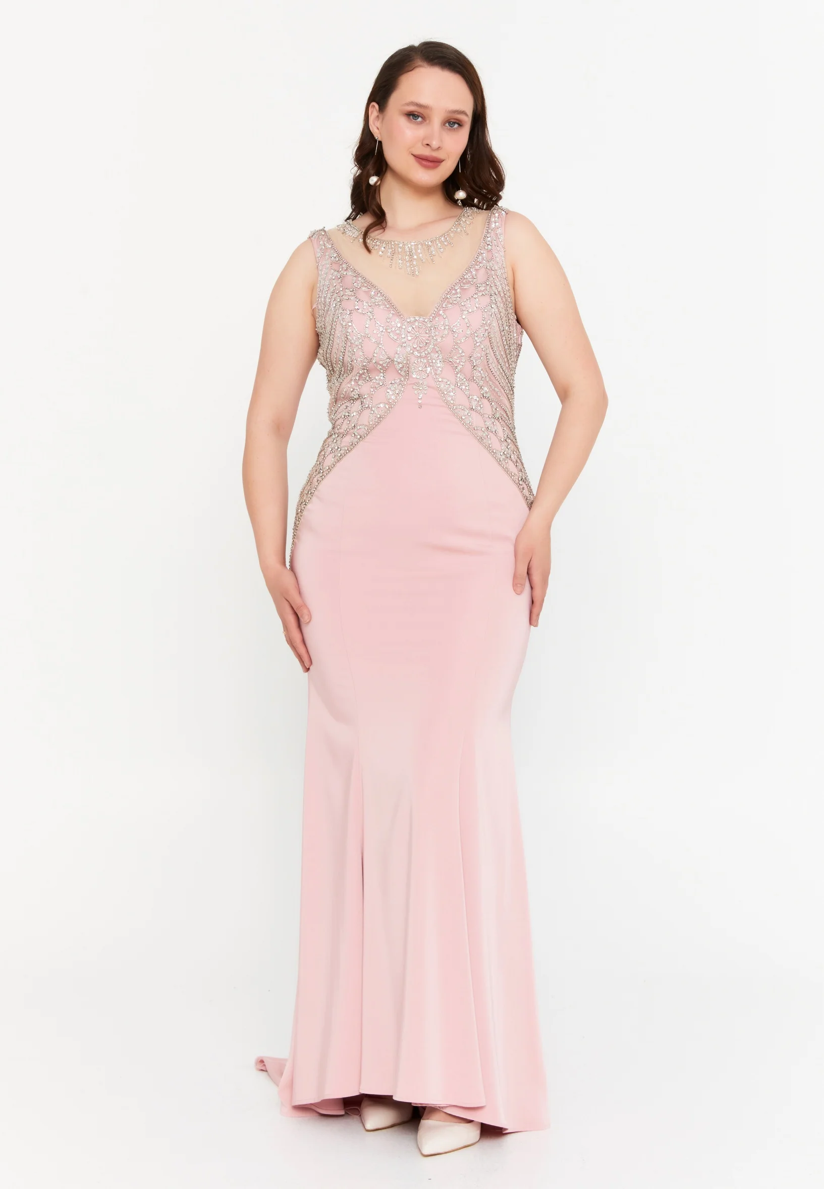 Sleeveless Maxi Viscose Mermaid Plus Size Wedding Guest Dress mtcmt001