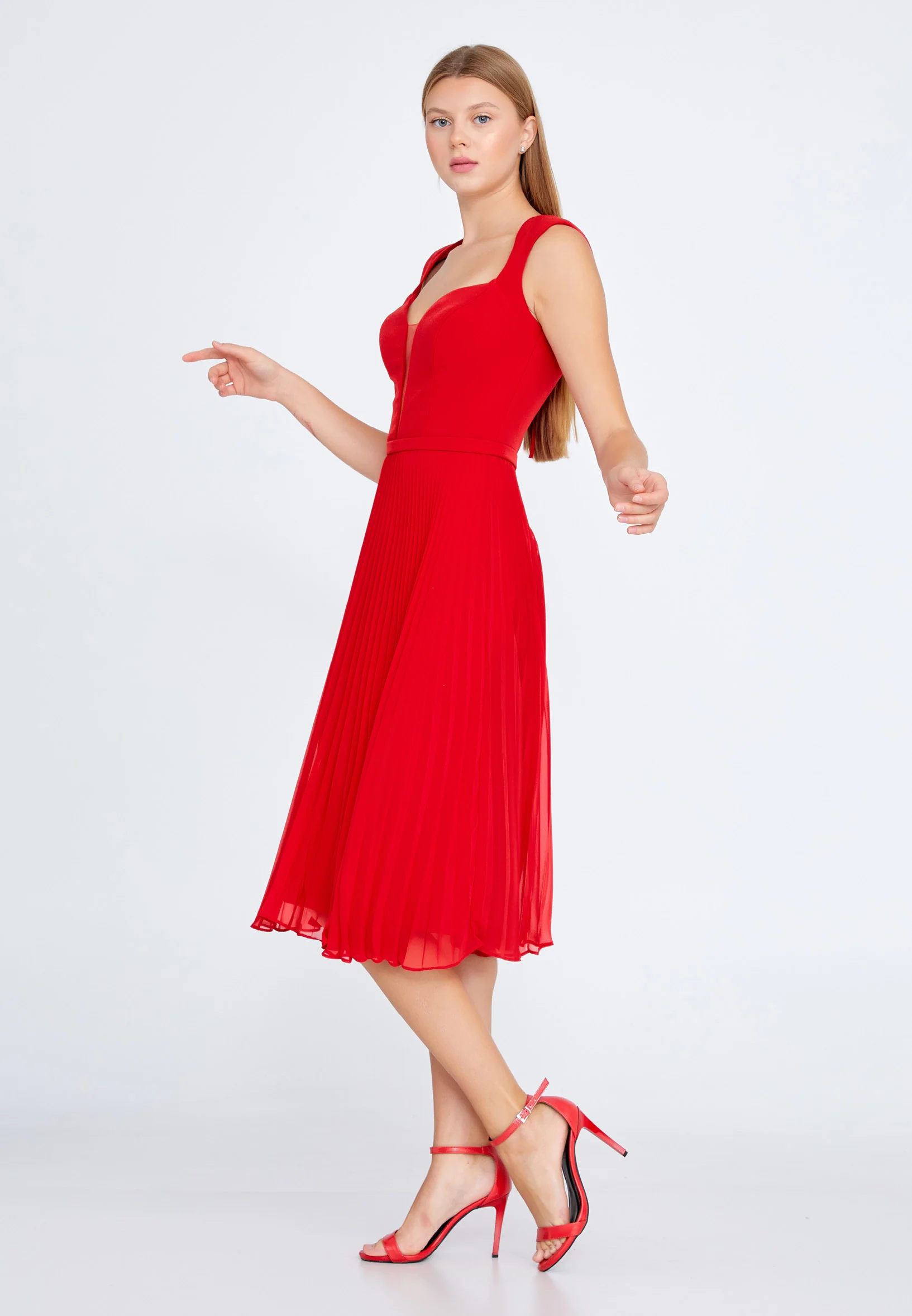 Sleeveless Midi Chiffon Column Regular Cocktail Dress jnm21-147 - Image 15