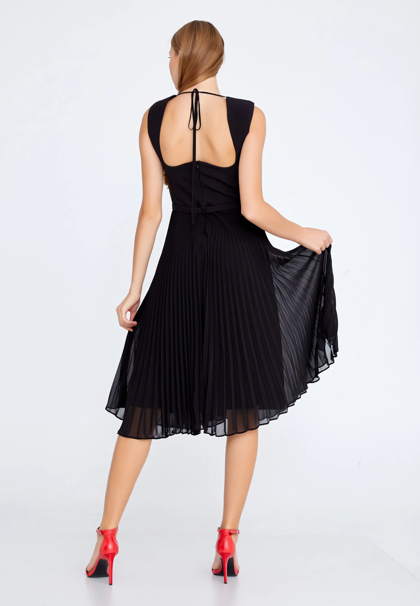 Sleeveless Midi Chiffon Column Regular Cocktail Dress jnm21-147 - Image 2