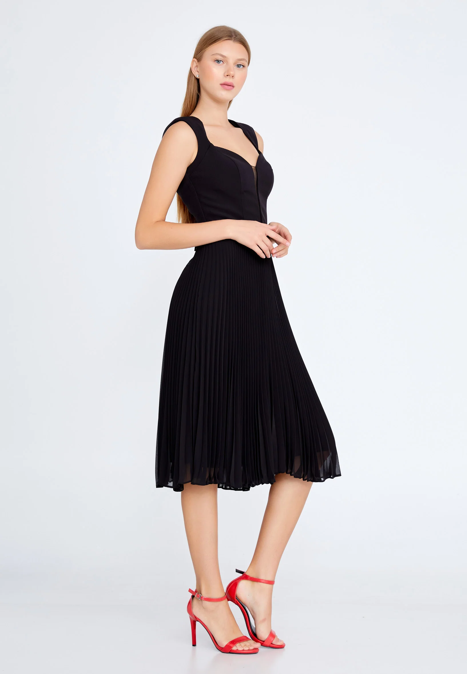 Sleeveless Midi Chiffon Column Regular Cocktail Dress jnm21-147 - Image 3