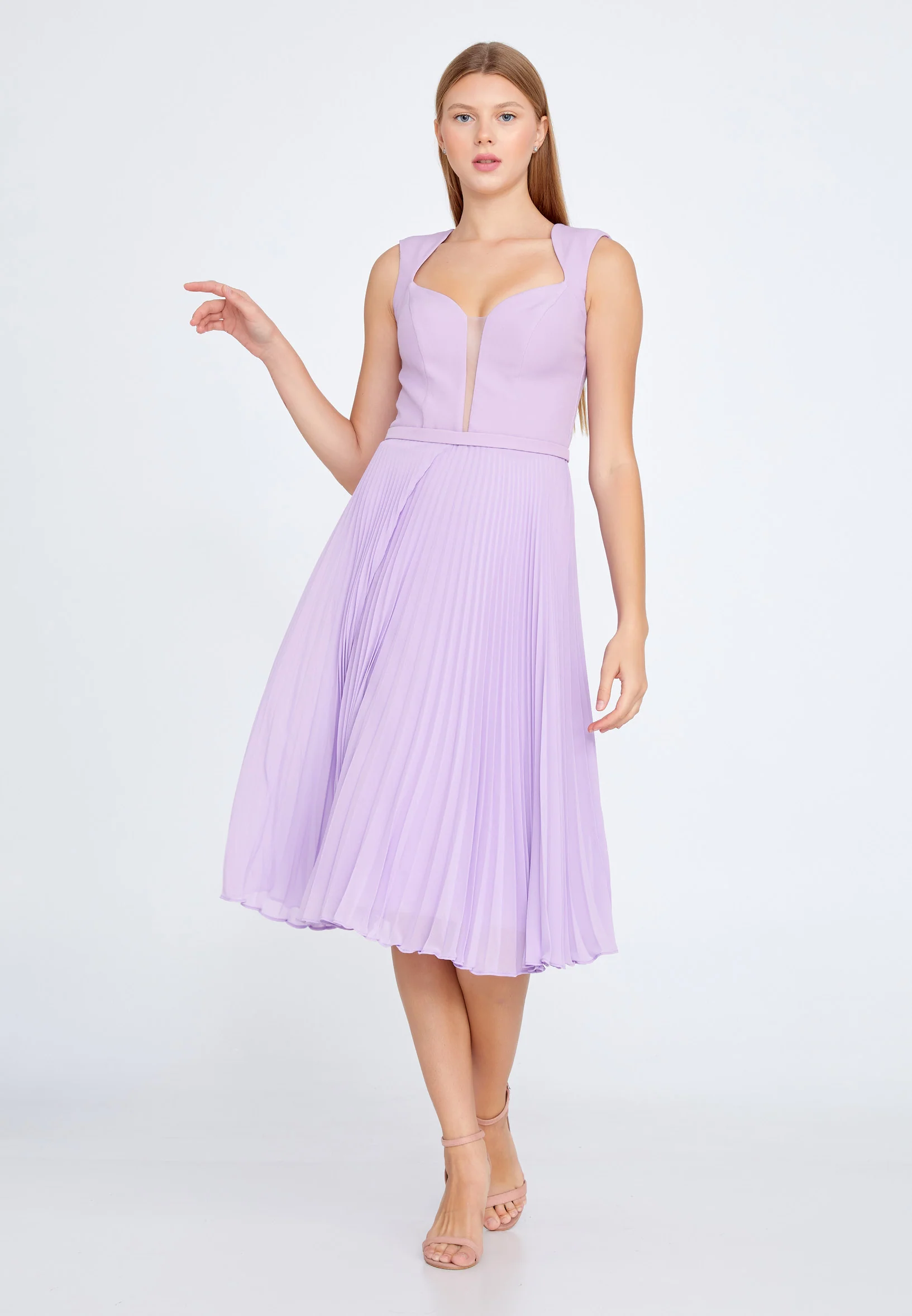 Sleeveless Midi Chiffon Column Regular Cocktail Dress jnm21-147 - Image 5