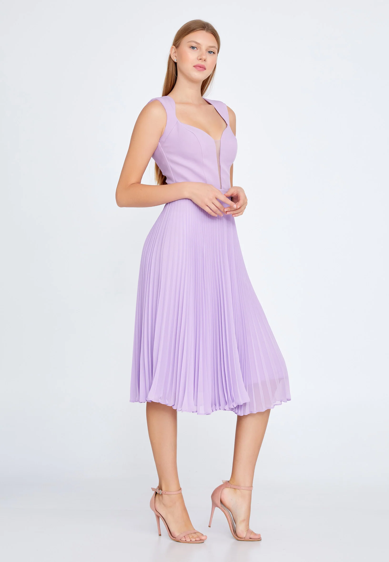 Sleeveless Midi Chiffon Column Regular Cocktail Dress jnm21-147 - Image 7