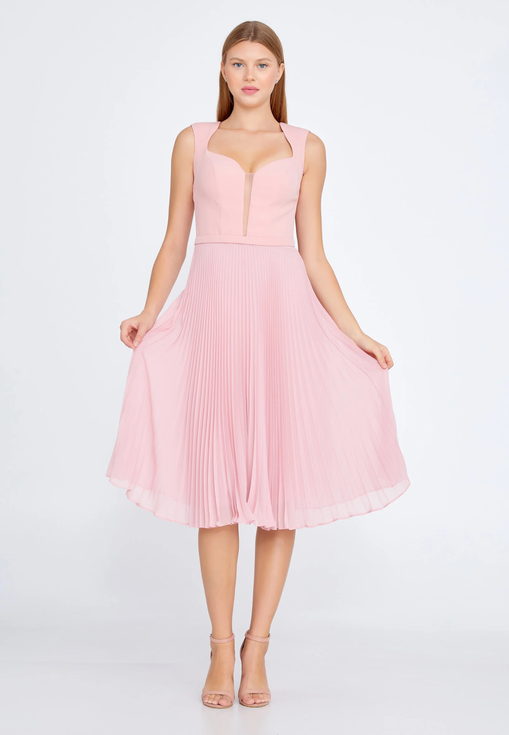 Sleeveless Midi Chiffon Column Regular Cocktail Dress jnm21-147 - Image 9