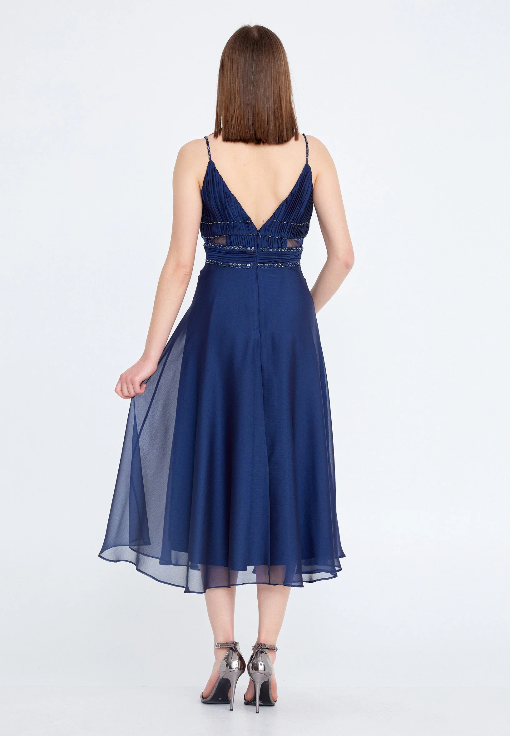 Sleeveless Midi Chiffon Column Regular Wedding Guest Dress nzn1613 - Image 6