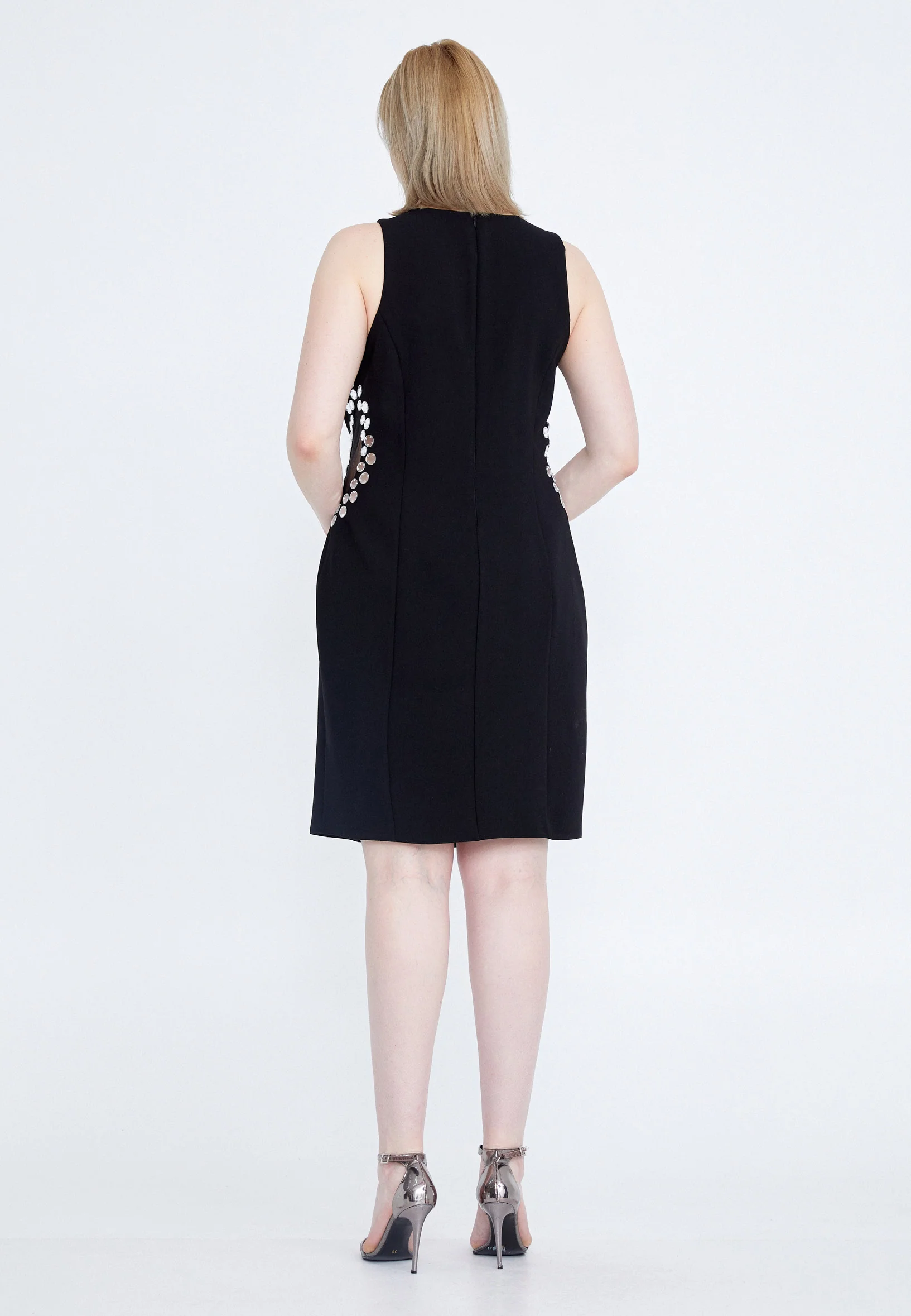 Sleeveless Midi Crepe Column Plus Size Cocktail Dress nzn1558-b - Image 2