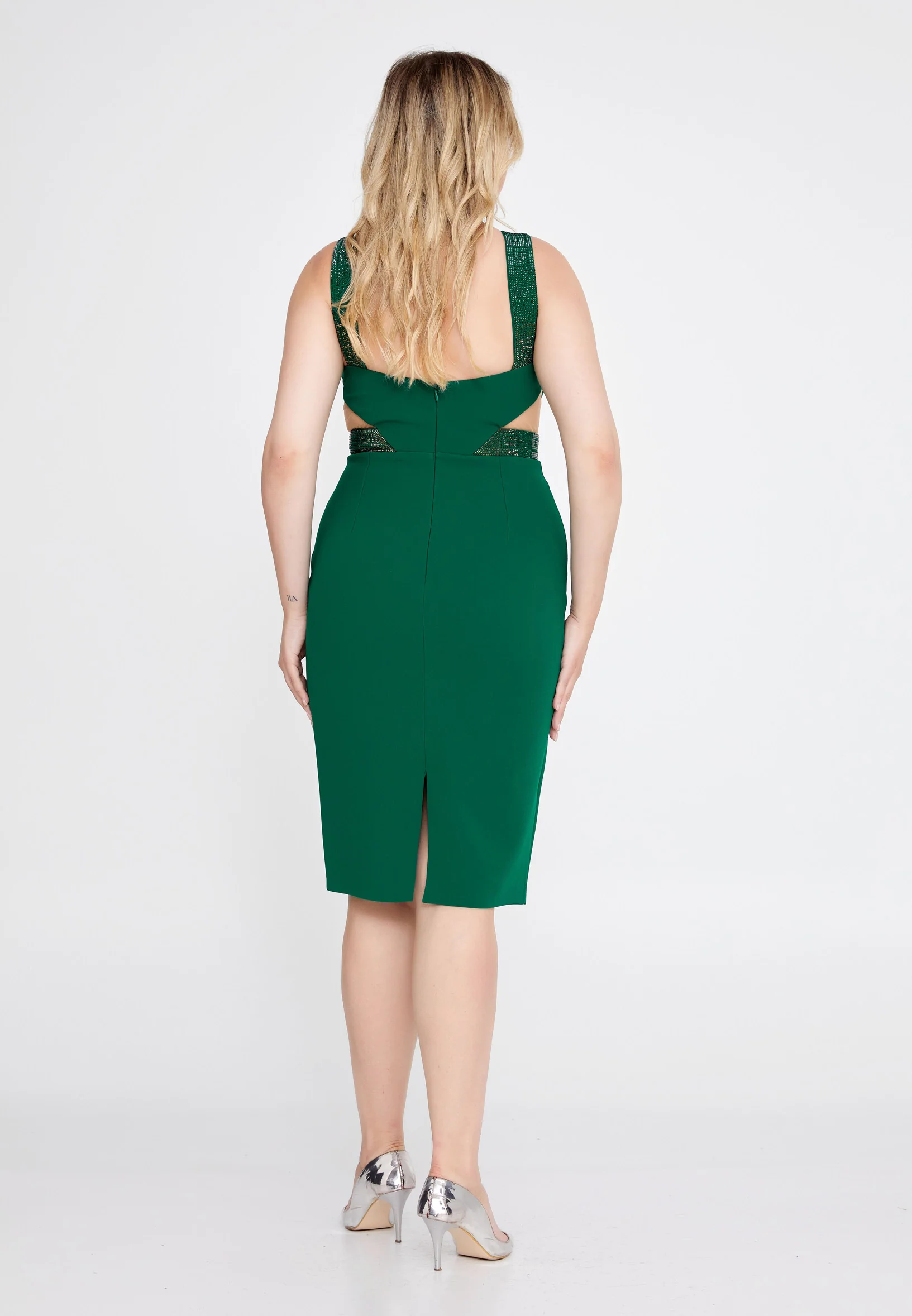 Sleeveless Midi Crepe Column Plus Size Evening Dress pau3817-1 - Image 2