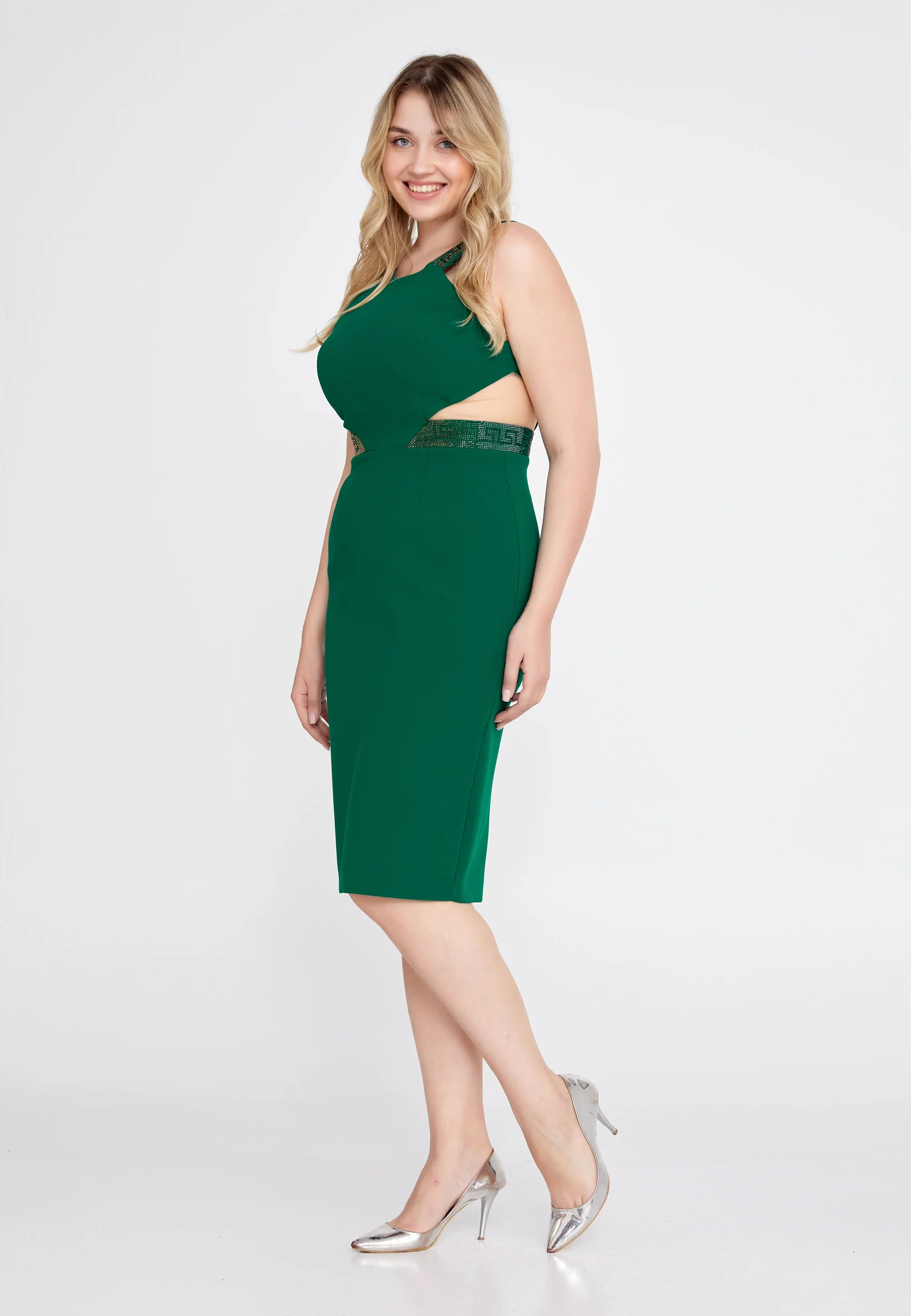 Sleeveless Midi Crepe Column Plus Size Evening Dress pau3817-1 - Image 3