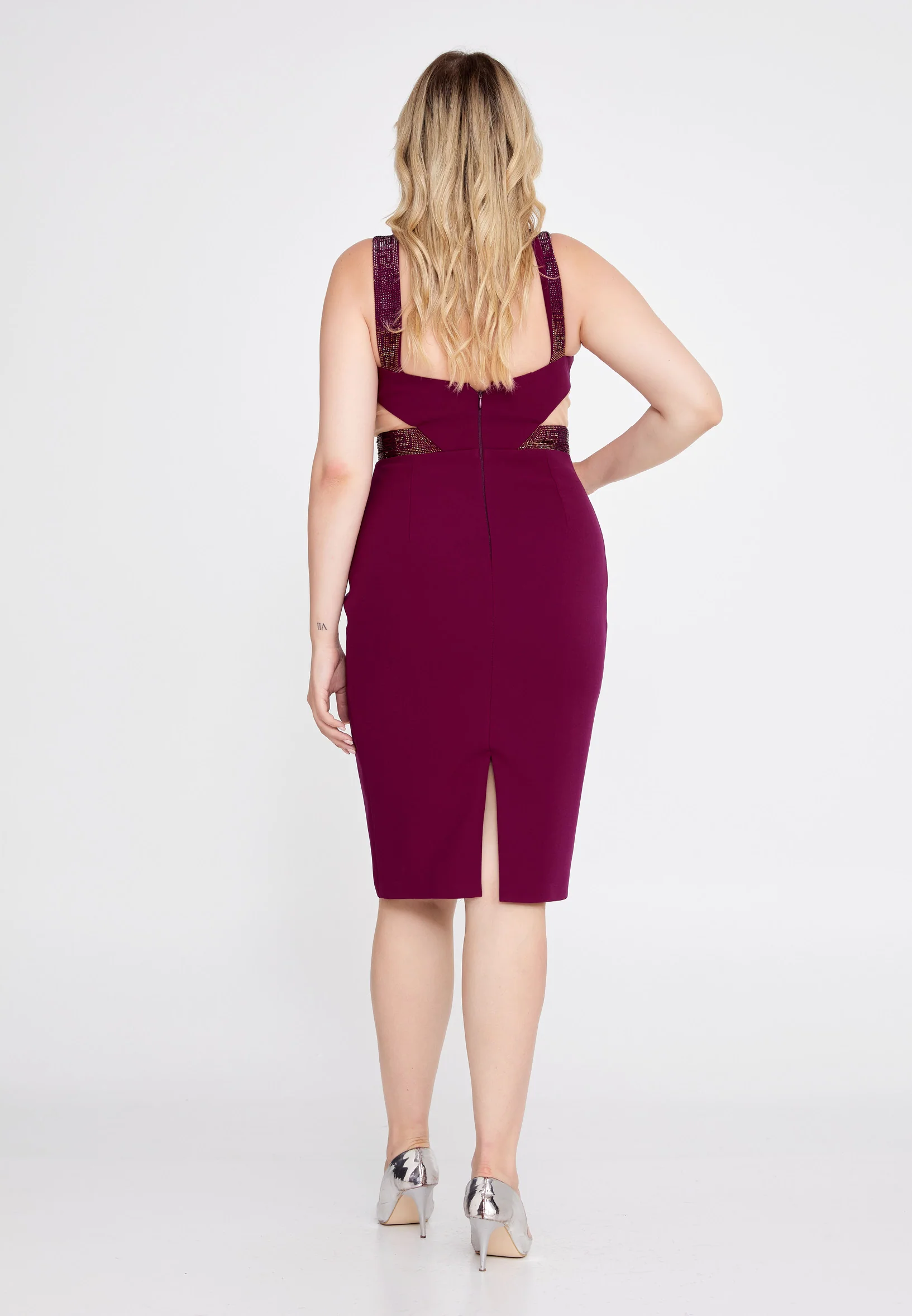 Sleeveless Midi Crepe Column Plus Size Evening Dress pau3817-1 - Image 6