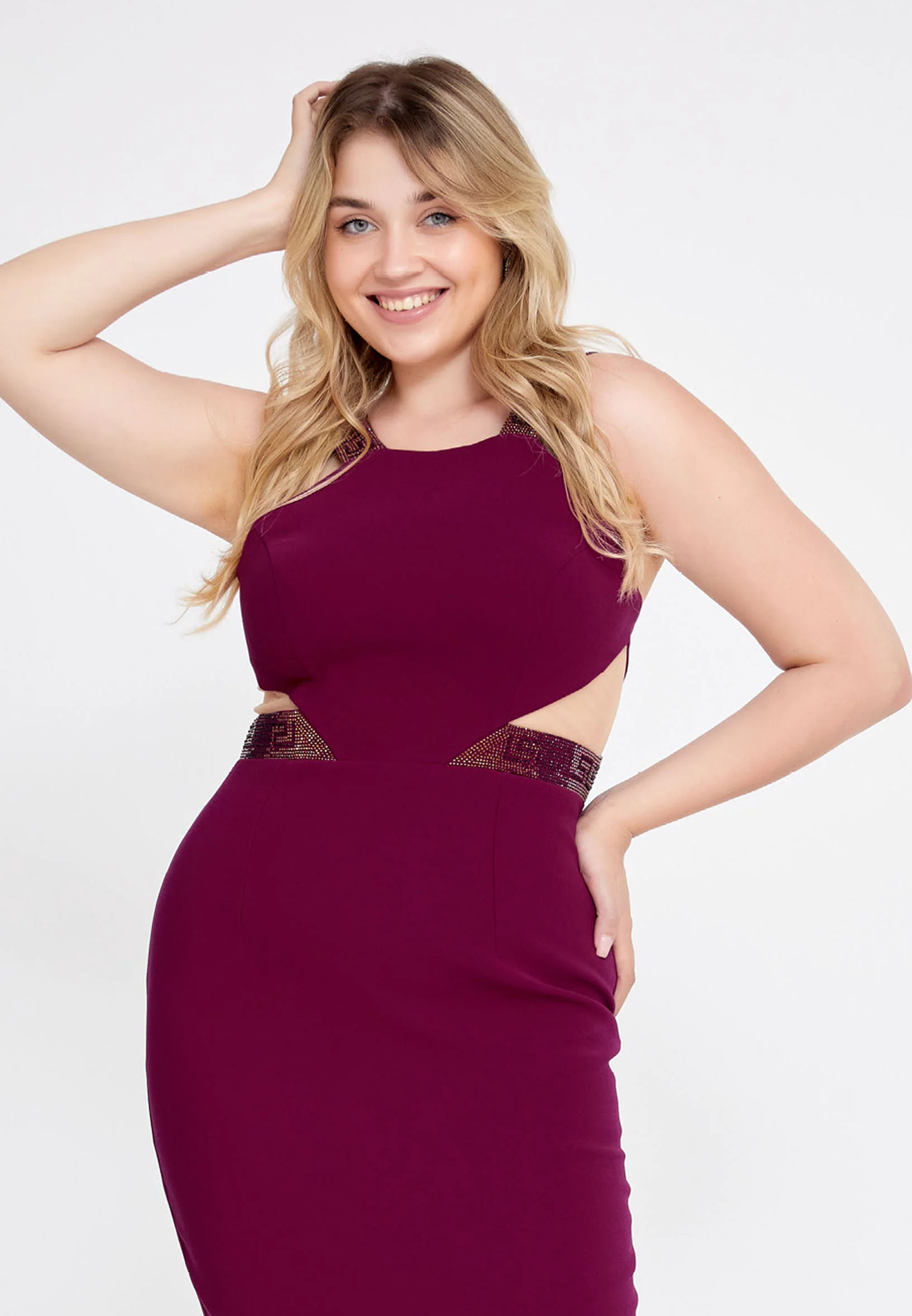 Sleeveless Midi Crepe Column Plus Size Evening Dress pau3817-1 - Image 8