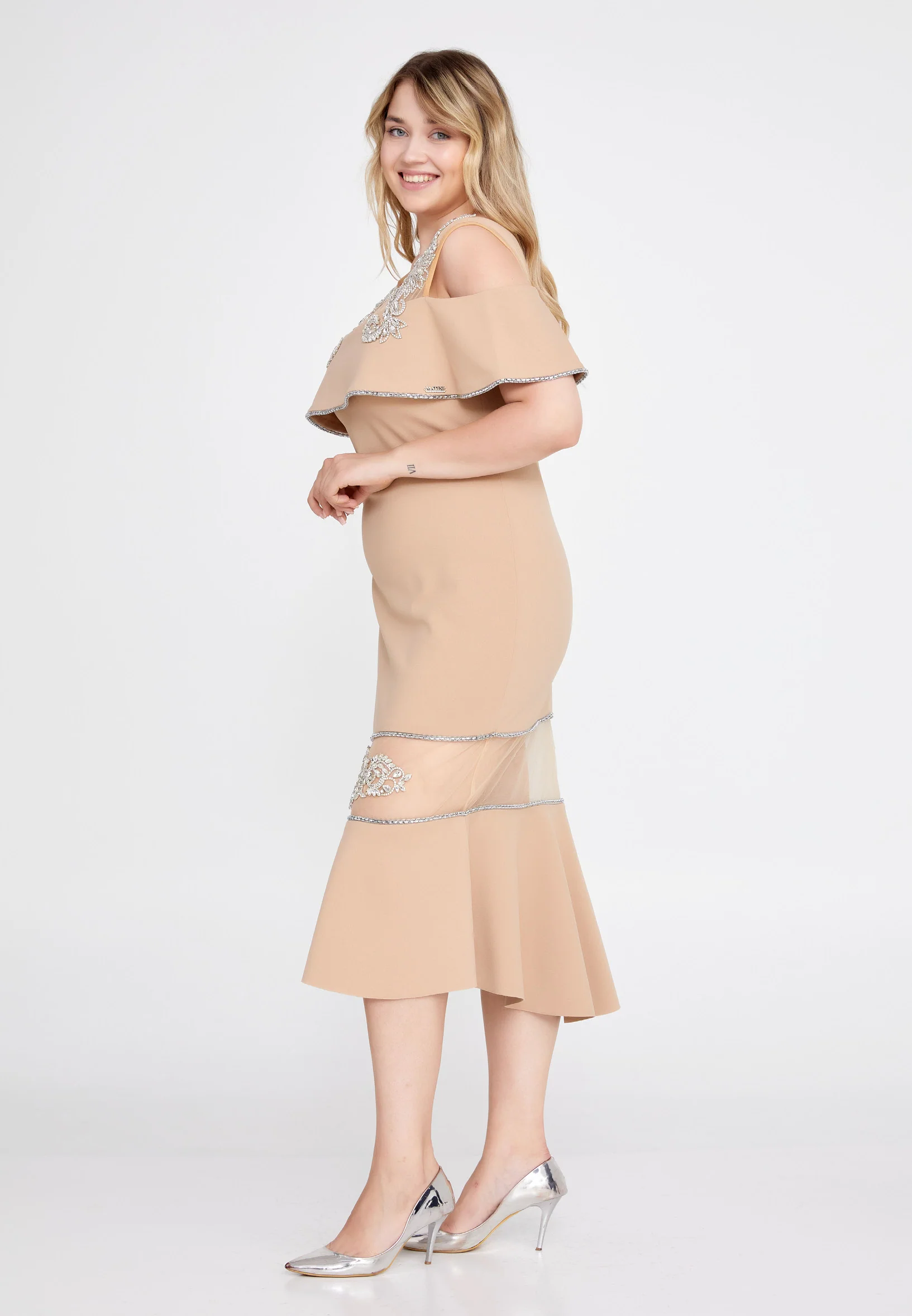 Sleeveless Midi Crepe Column Plus Size Wedding Guest Dress mtn22102-1 - Image 3