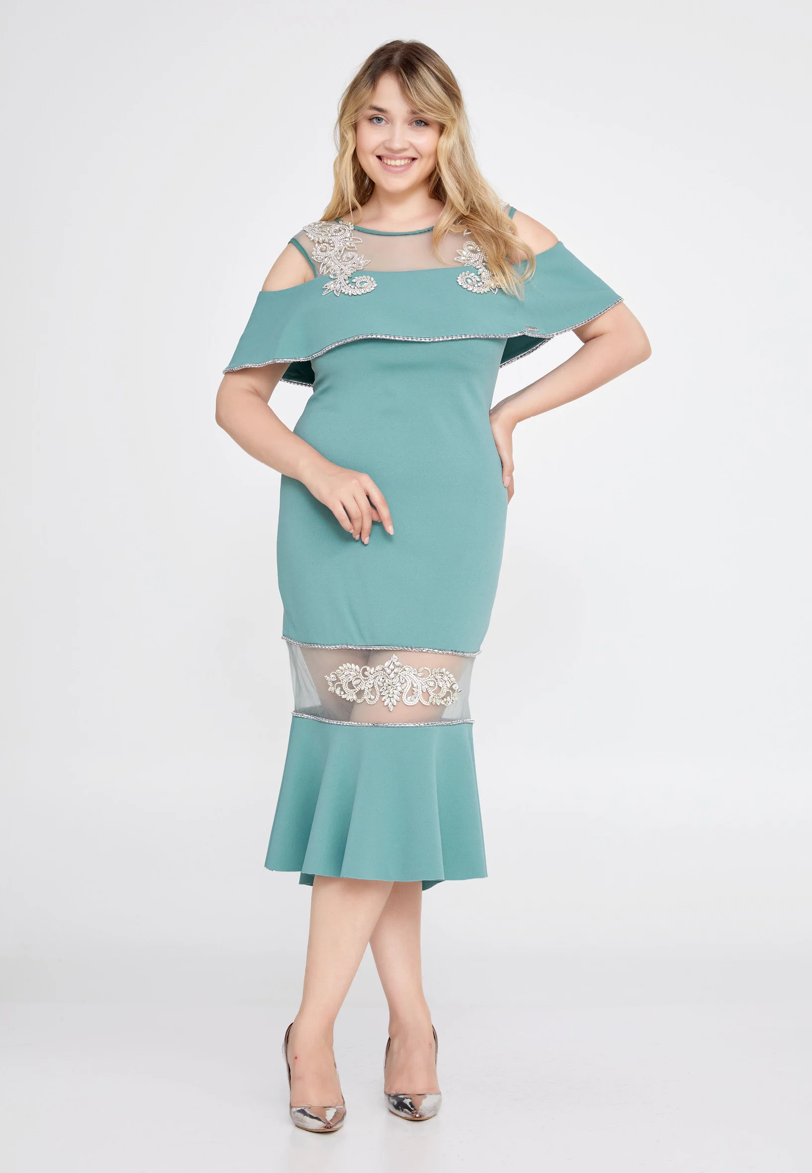 Sleeveless Midi Crepe Column Plus Size Wedding Guest Dress mtn22102-1 - Image 9