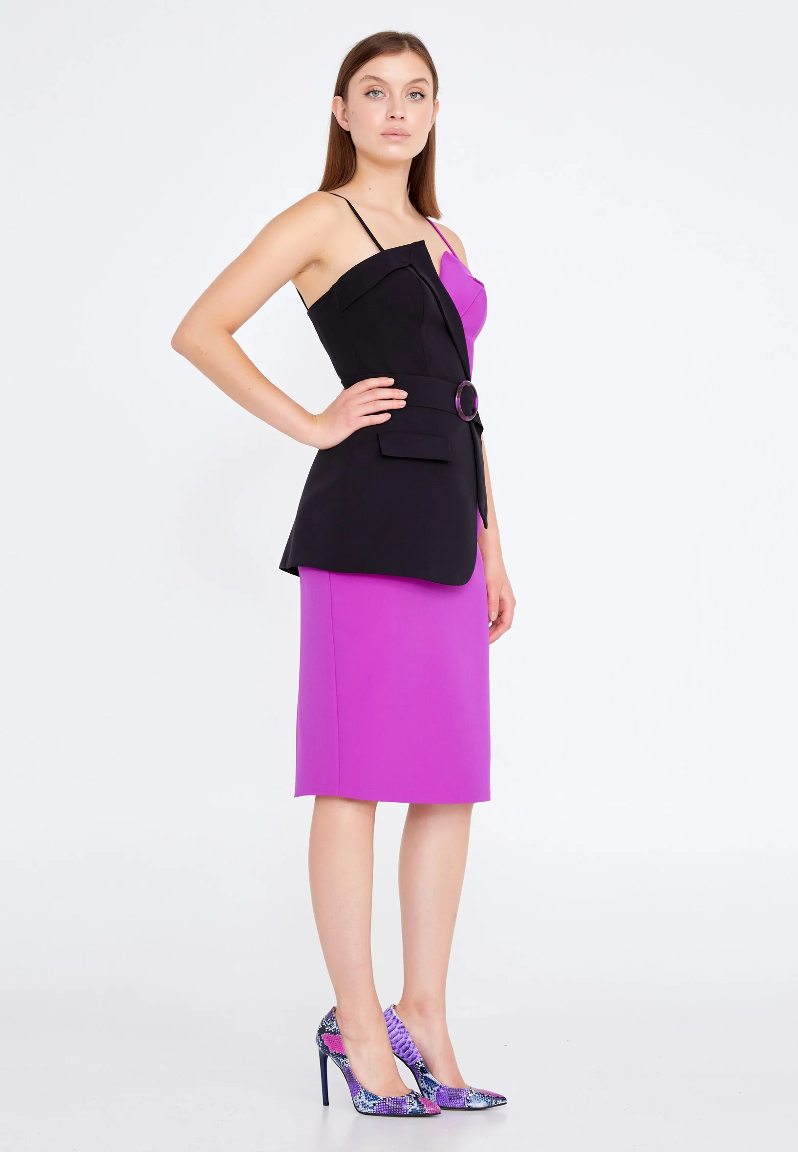 Sleeveless Midi Crepe Column Regular Cocktail Dress jnm20-070 - Image 11