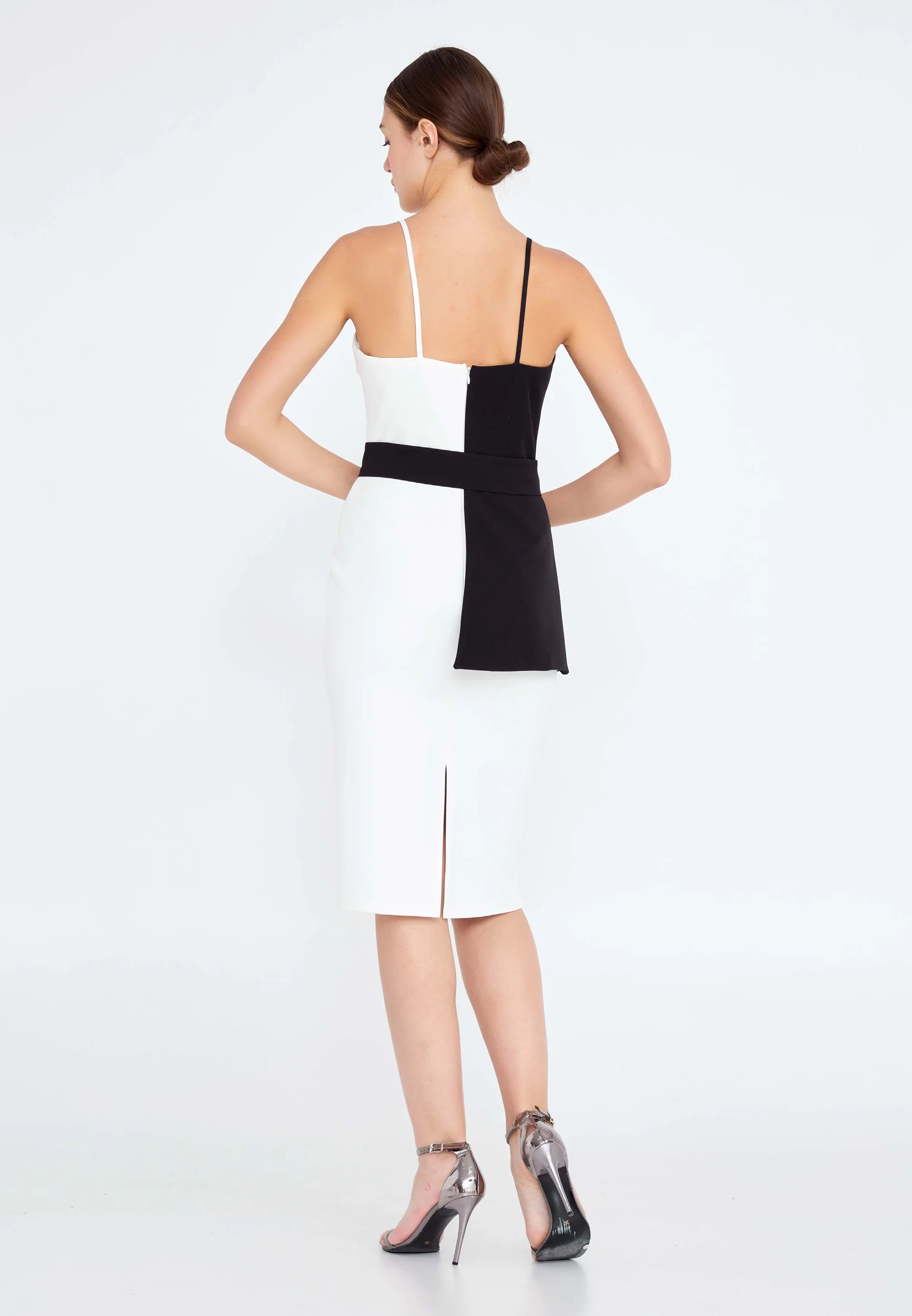 Sleeveless Midi Crepe Column Regular Cocktail Dress jnm20-070 - Image 2