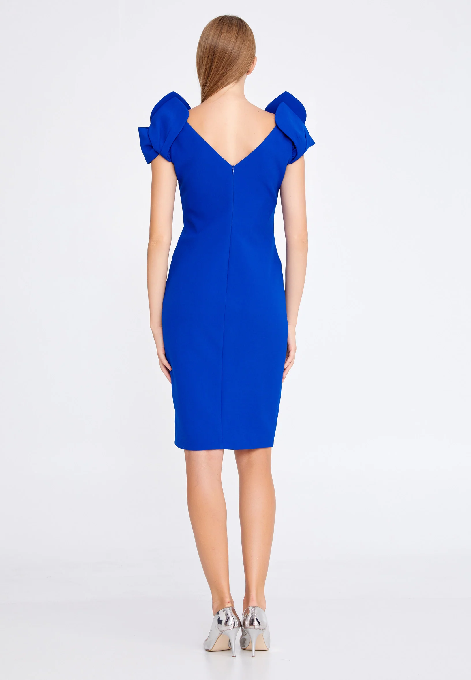 Sleeveless Midi Crepe Column Regular Cocktail Dress jnm20-096 - Image 2