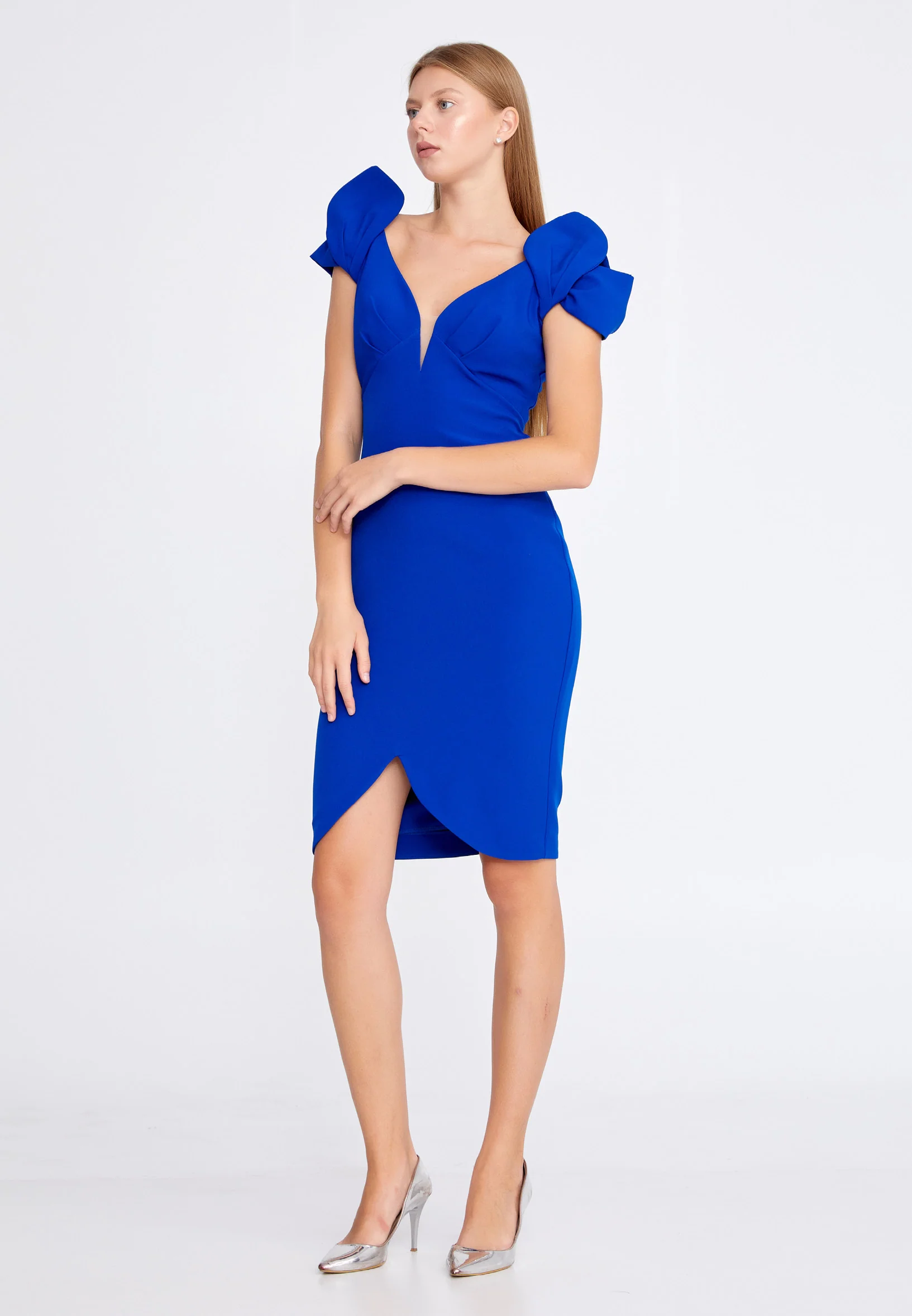Sleeveless Midi Crepe Column Regular Cocktail Dress jnm20-096 - Image 3