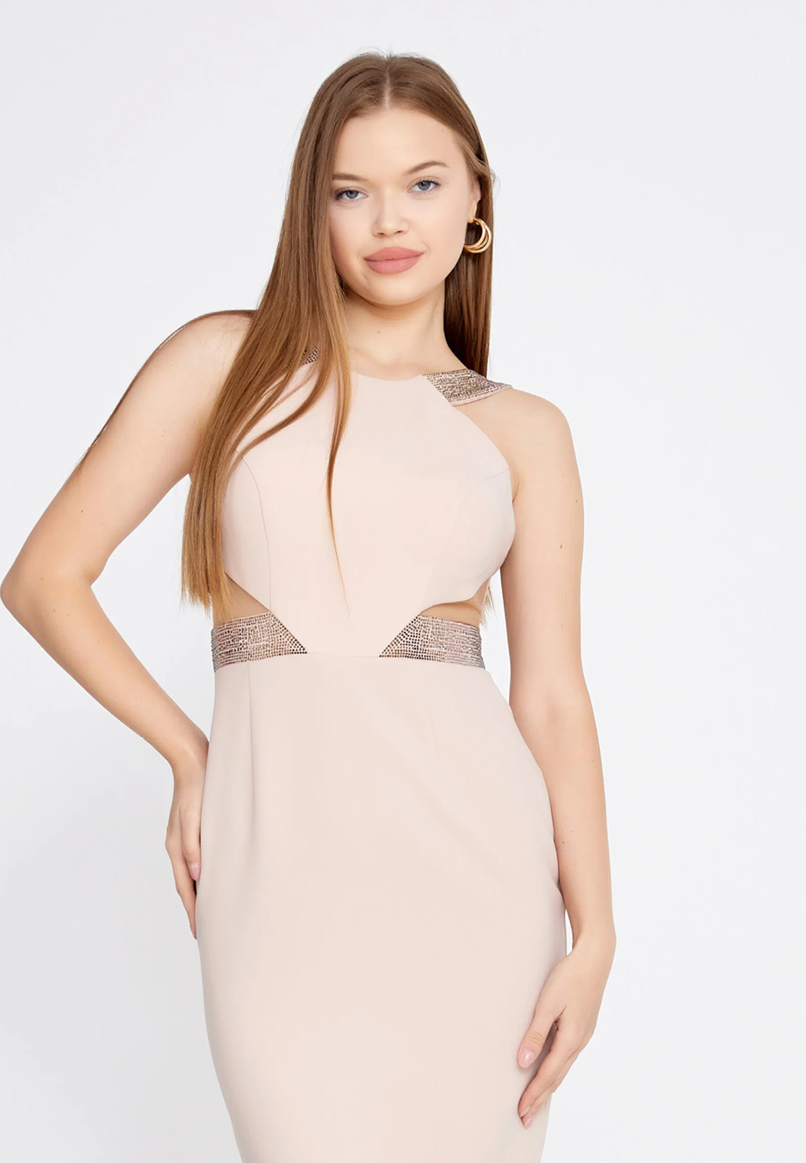 Sleeveless Midi Crepe Column Regular Evening Dress pau3817 - Image 16