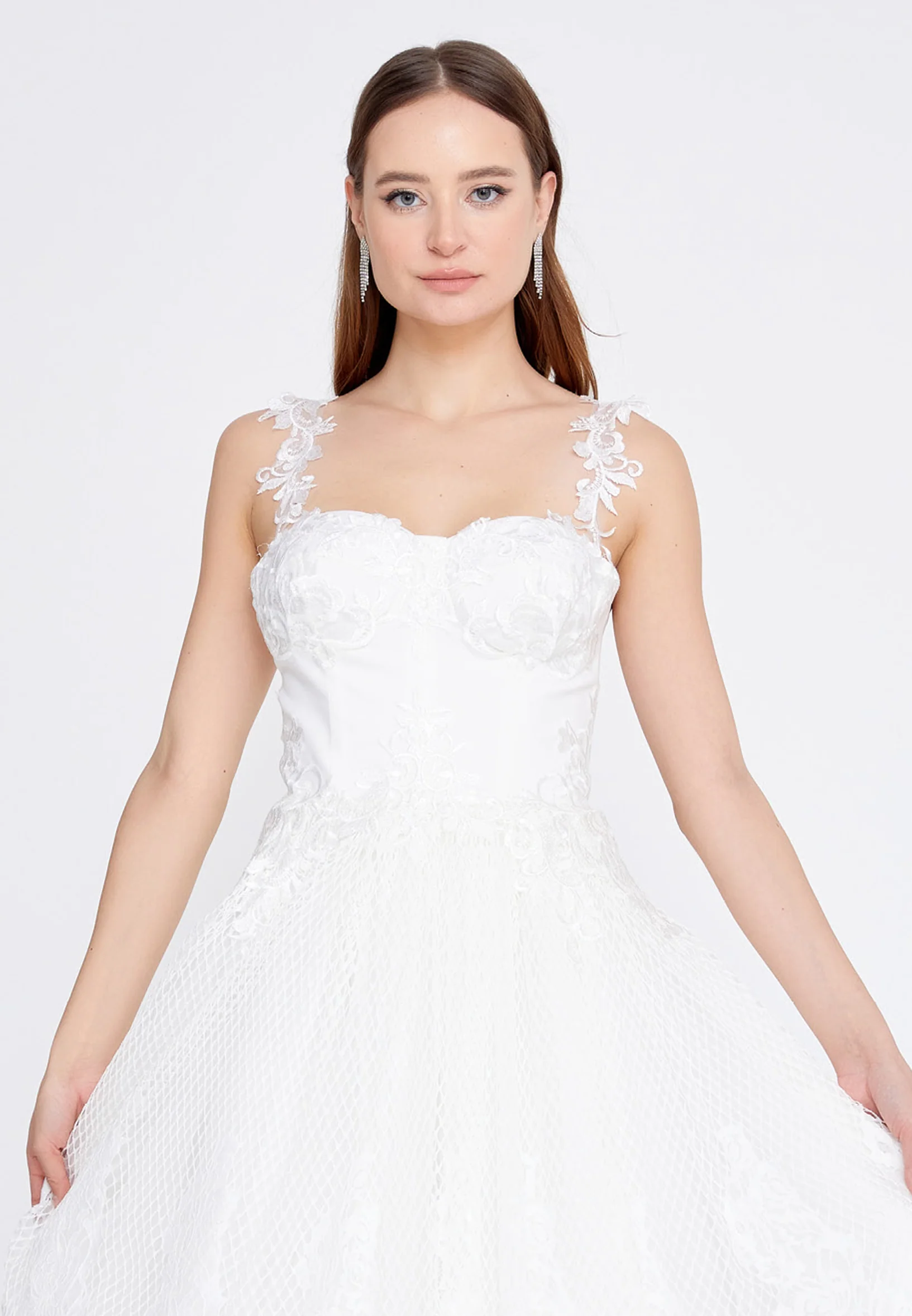 Sleeveless Midi Lace A - Line Regular Wedding Guest Dress omn747 - Image 8