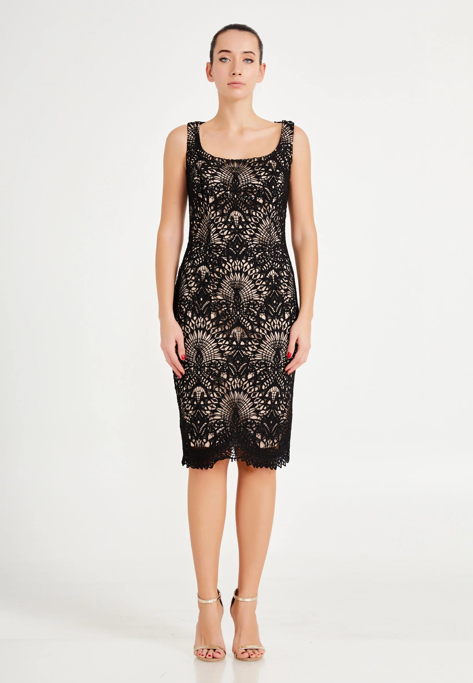 Sleeveless Midi Lace Column Regular Cocktail Dress nzn1548 - Image 9