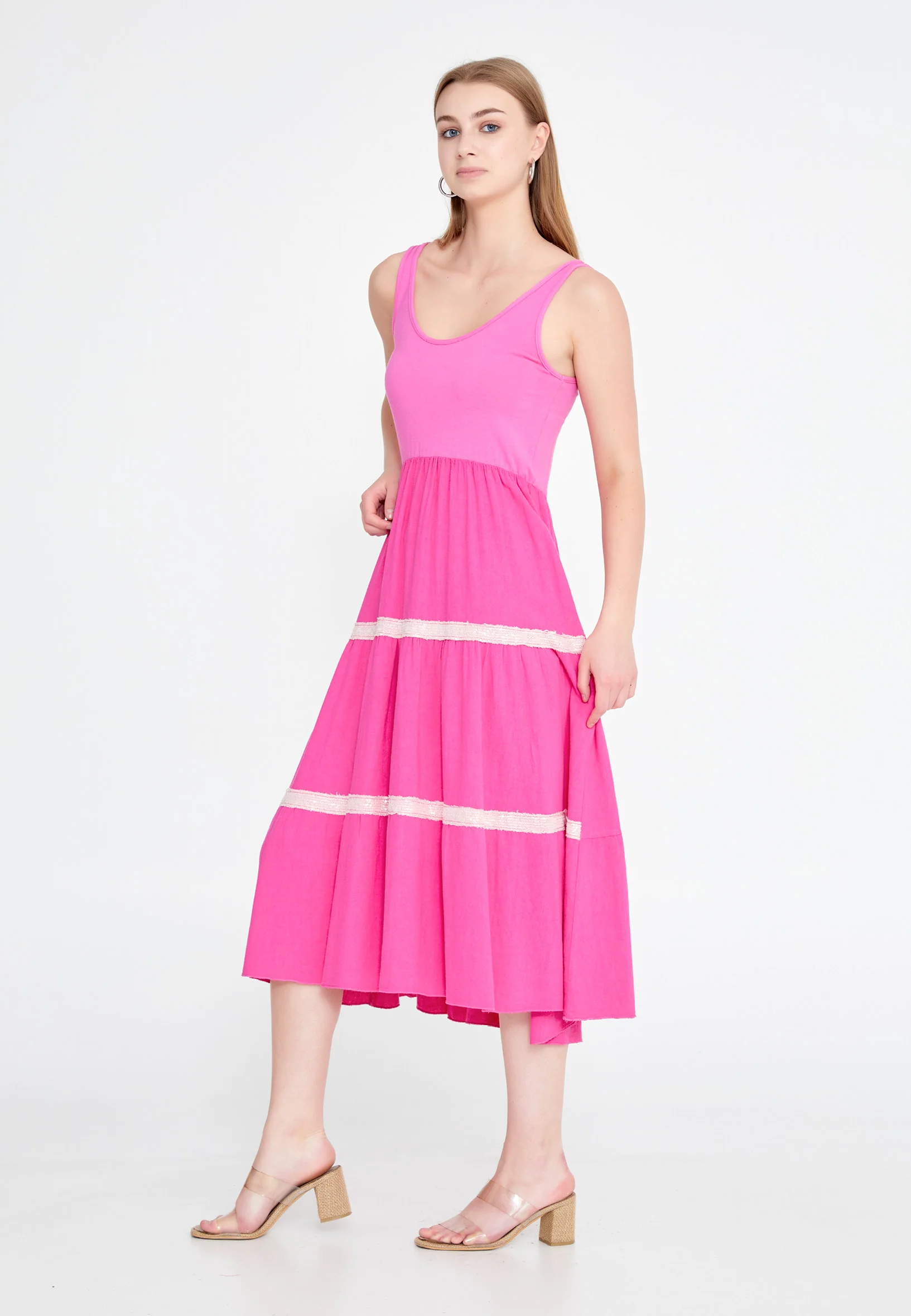 Sleeveless Midi Linen A - Line Regular Casual Dress lal0799ll