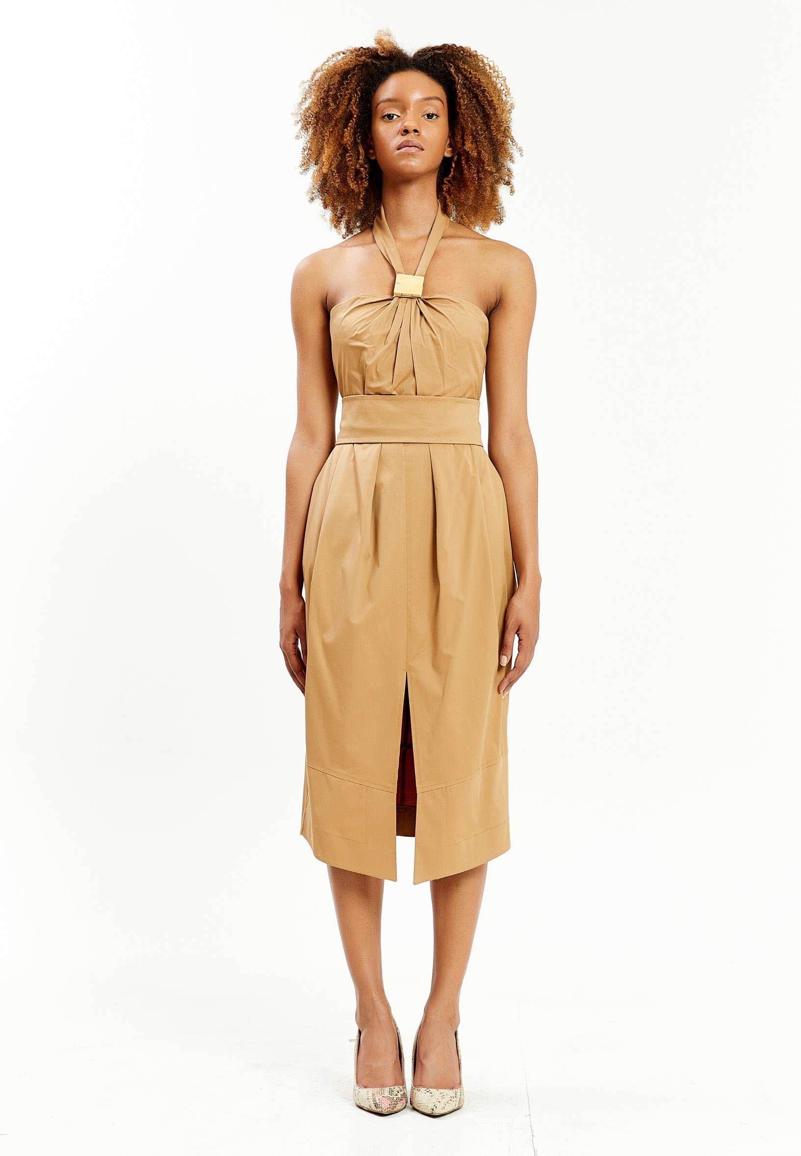 Sleeveless Midi Linen Column Regular Casual Dress kmy40435-1