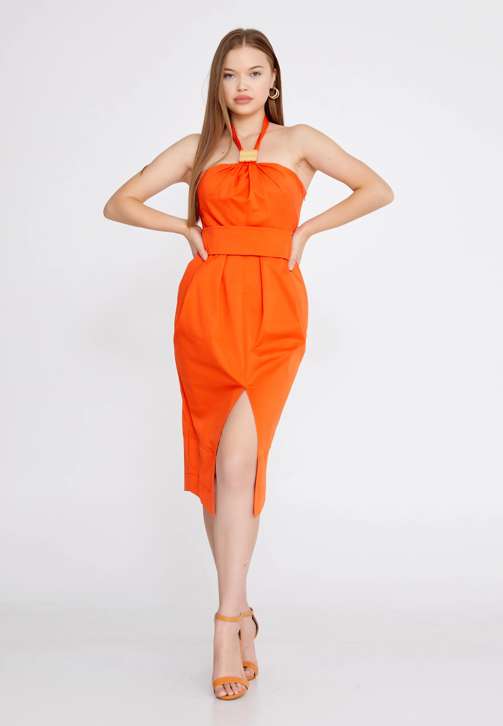 Sleeveless Midi Linen Column Regular Casual Dress kmy40435-1 - Image 5