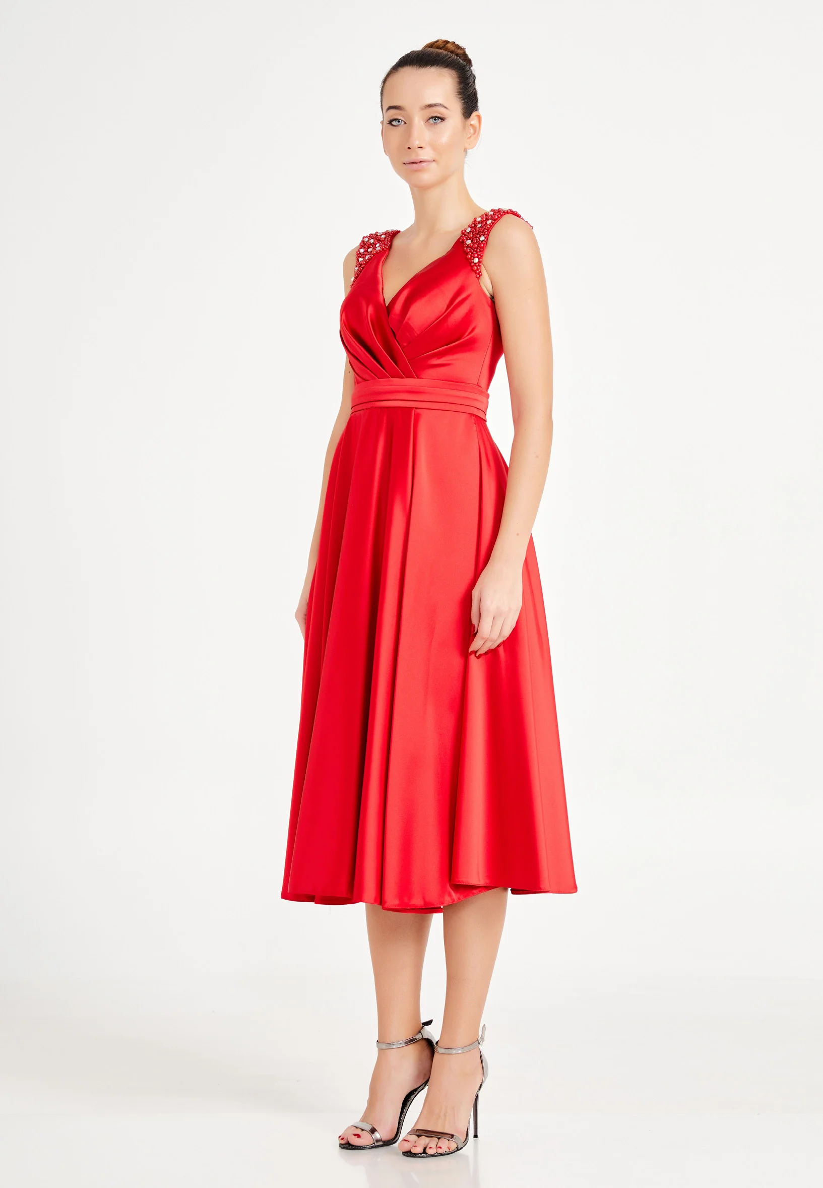 Sleeveless Midi Satin A - Line Regular Prom Dress dkl743-k - Image 11