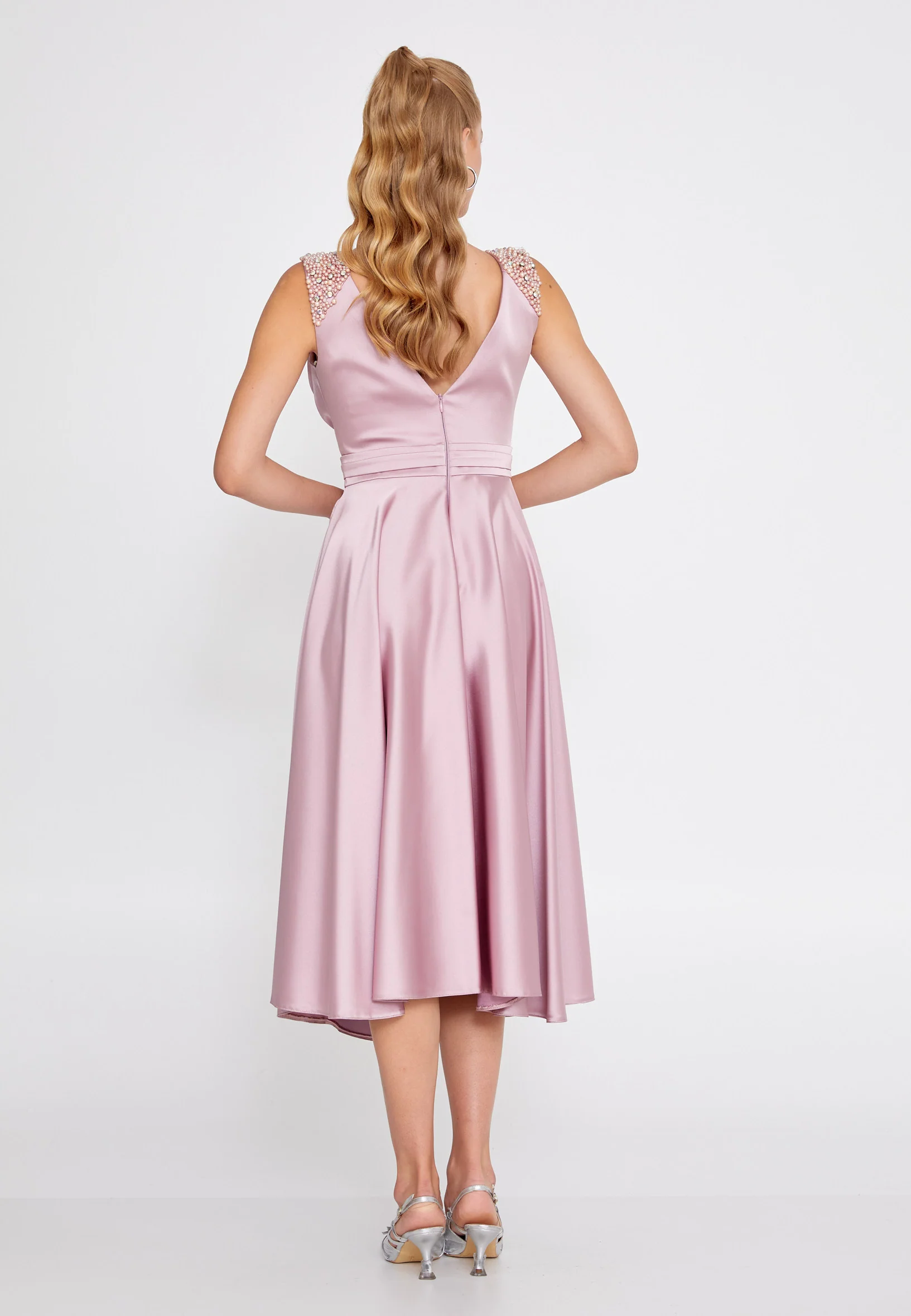 Sleeveless Midi Satin A - Line Regular Prom Dress dkl743-k - Image 2