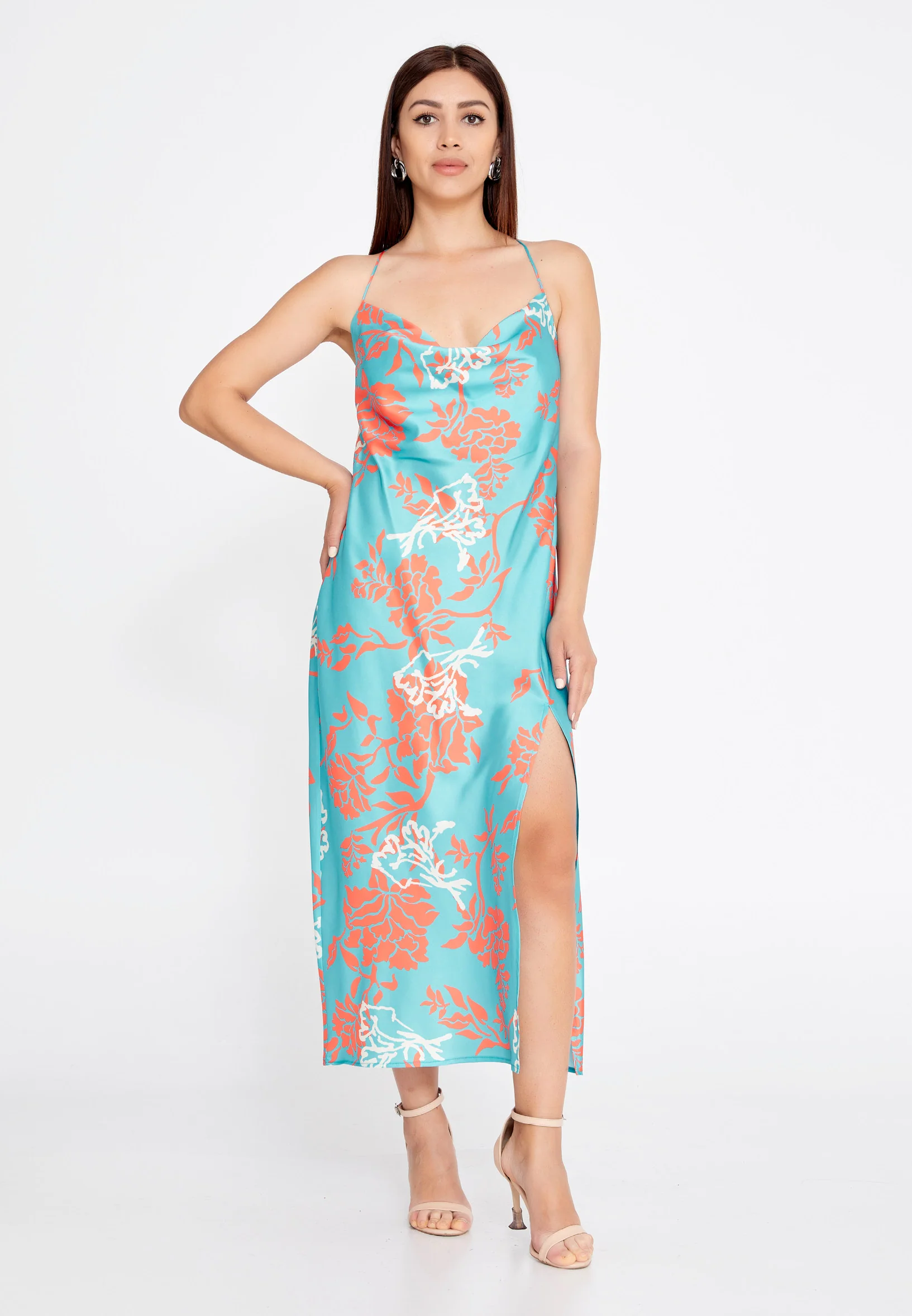 Sleeveless Midi Satin Column Regular Casual Dress ber23y5117 - Image 9