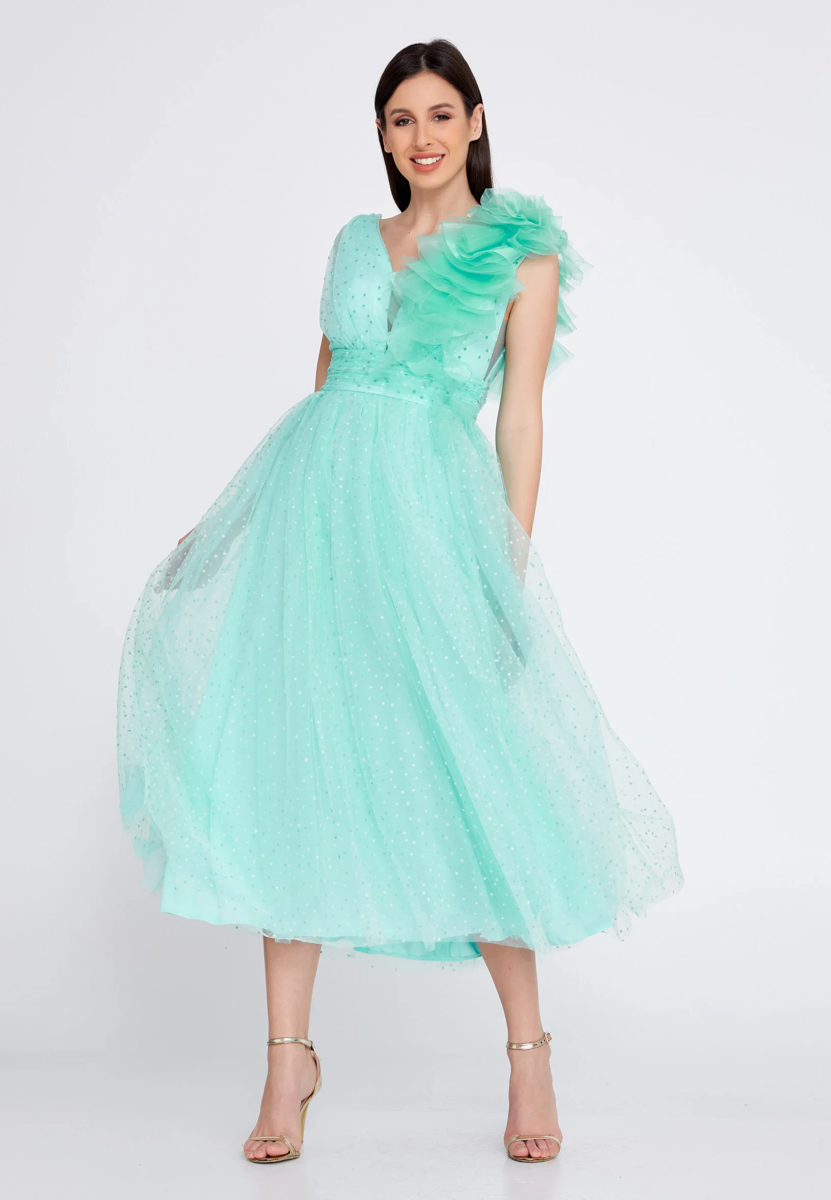 Sleeveless Midi Tulle A - Line Regular Prom Dress odr6495 - Image 9