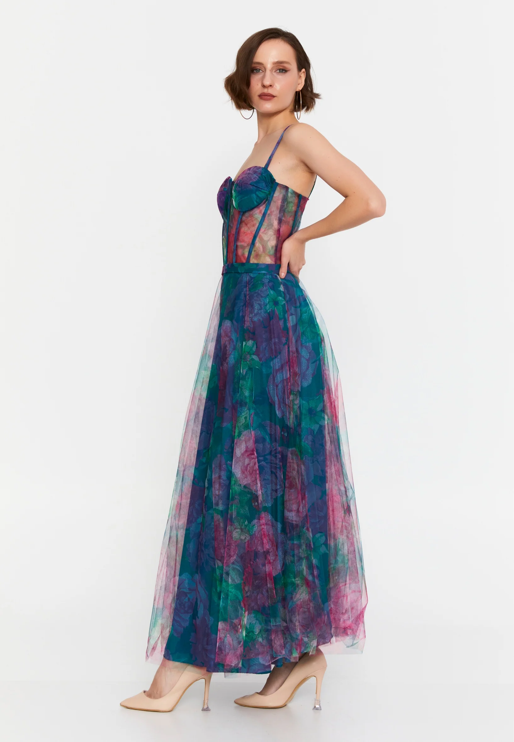 Sleeveless Midi Tulle Column Regular Evening Dress msp77370 - Image 3
