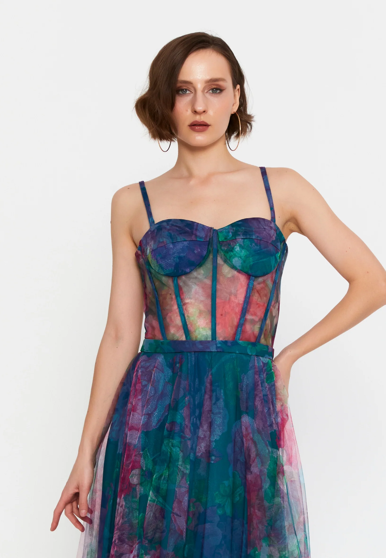 Sleeveless Midi Tulle Column Regular Evening Dress msp77370 - Image 4