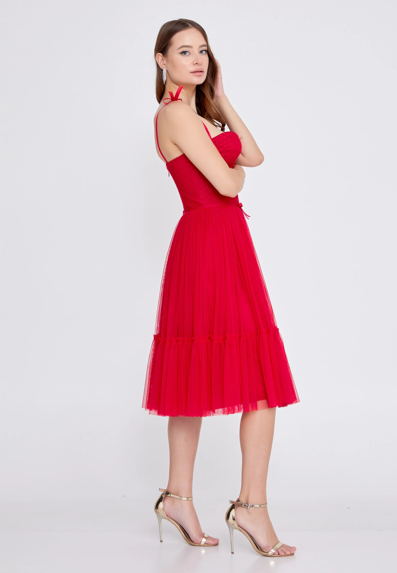 Sleeveless Midi Tulle Column Regular Wedding Guest Dress prl816 - Image 11